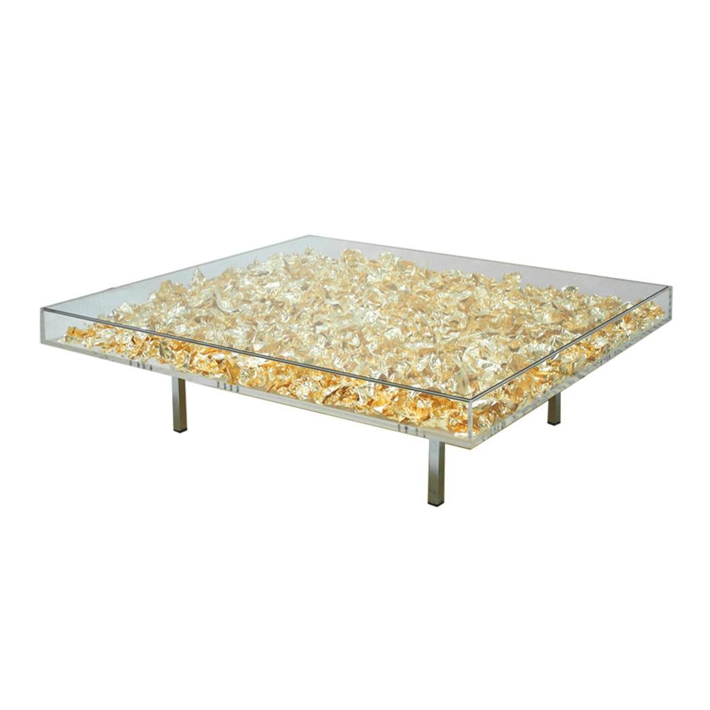 Mid-Century Modern Yves Klein Gold Monogold French Square Coffee Table For Sale