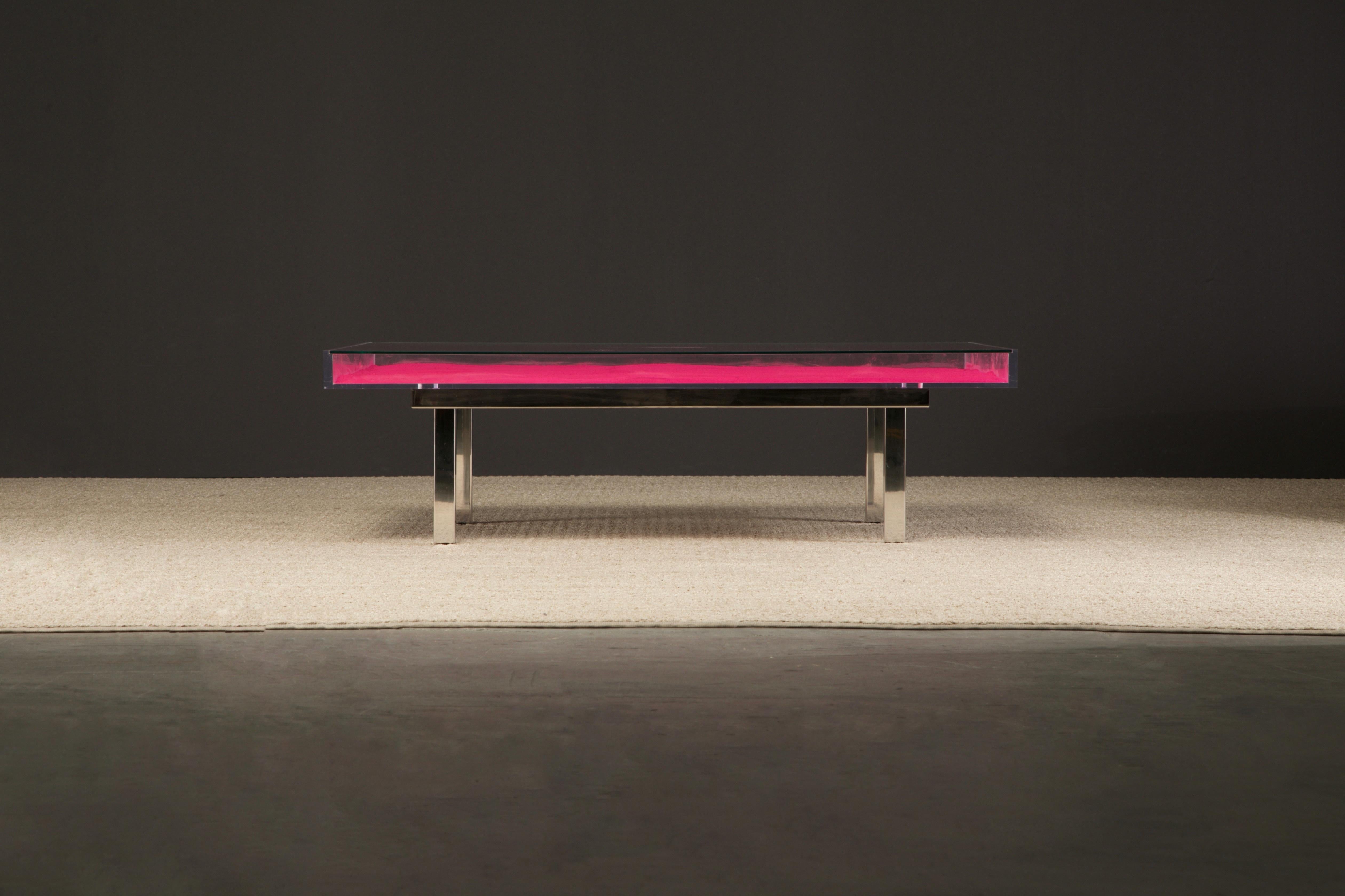 'Monopink' is a work of functional fine art by Yves Klein, this piece is from an edition begun in 1963 under the supervision of Rotraut Klein-Moquay in France, based on a 1961 model by Yves Klein. Affixed to the underside of the table is a signed