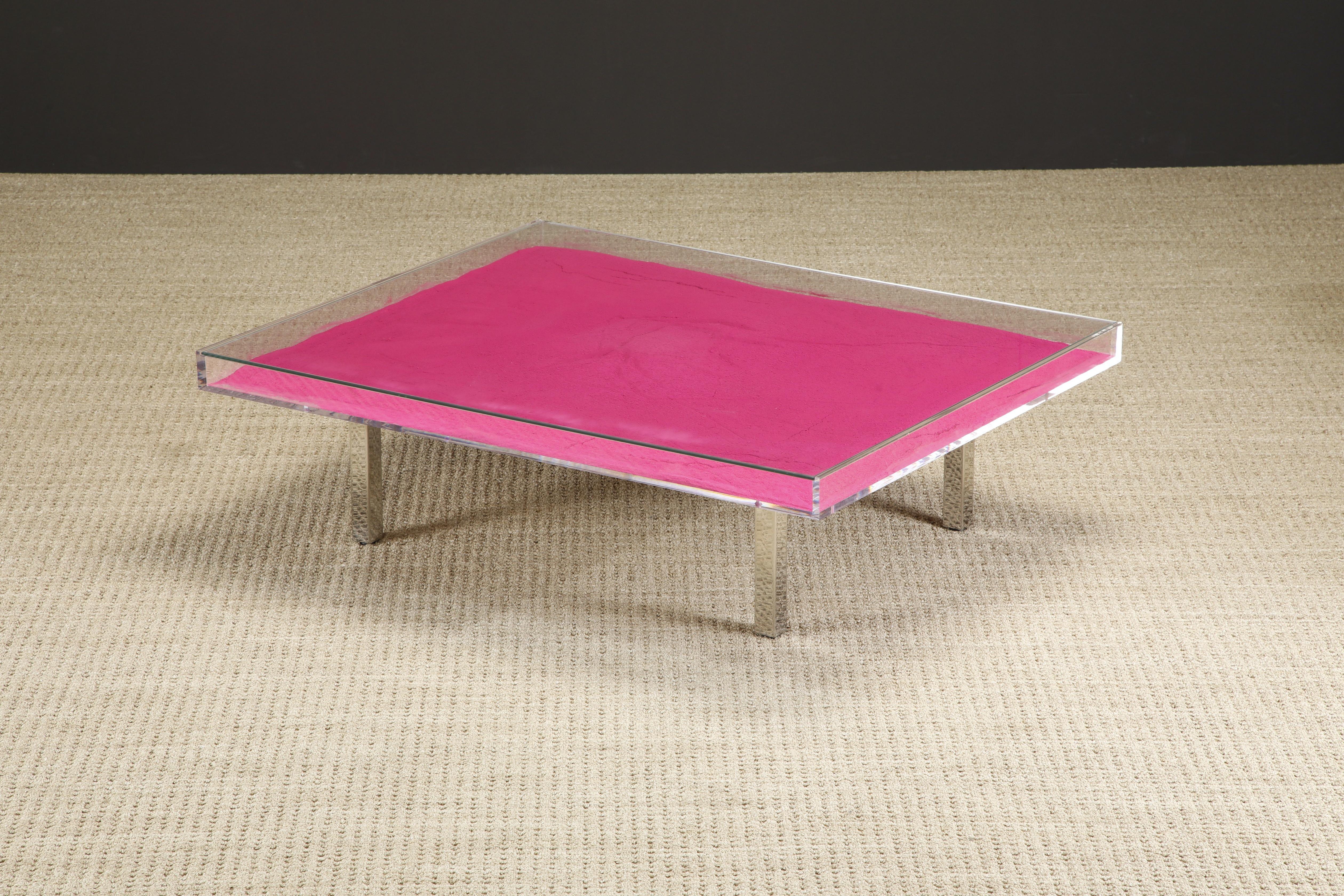 Glass Yves Klein 'Monopink' Rose Pigment Cocktail Table, 1961 / 1963 France, Signed 