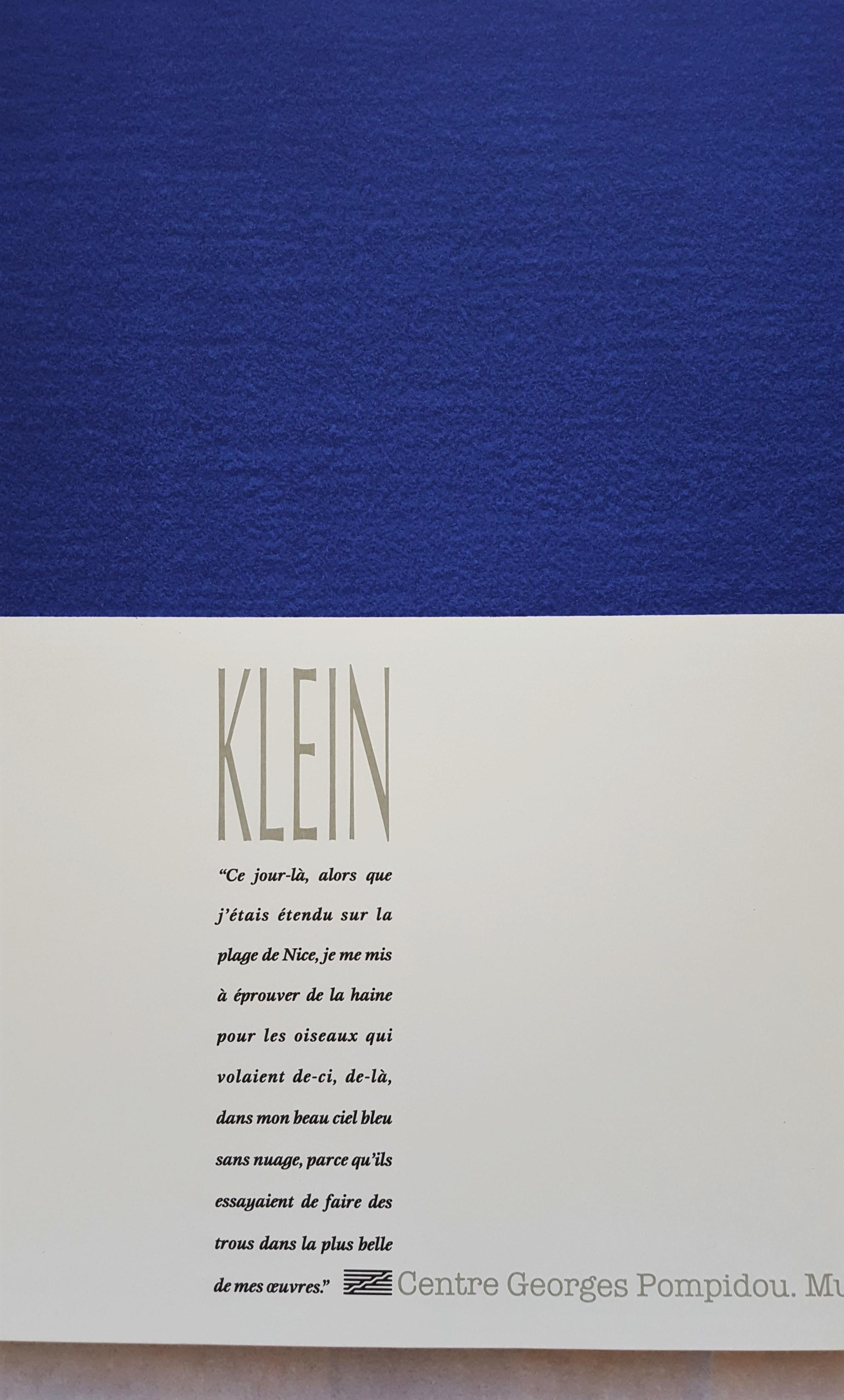 A vintage exhibition poster (handmade four color lithography on heavy wove paper) after French artist Yves Klein (1928-1962) titled 