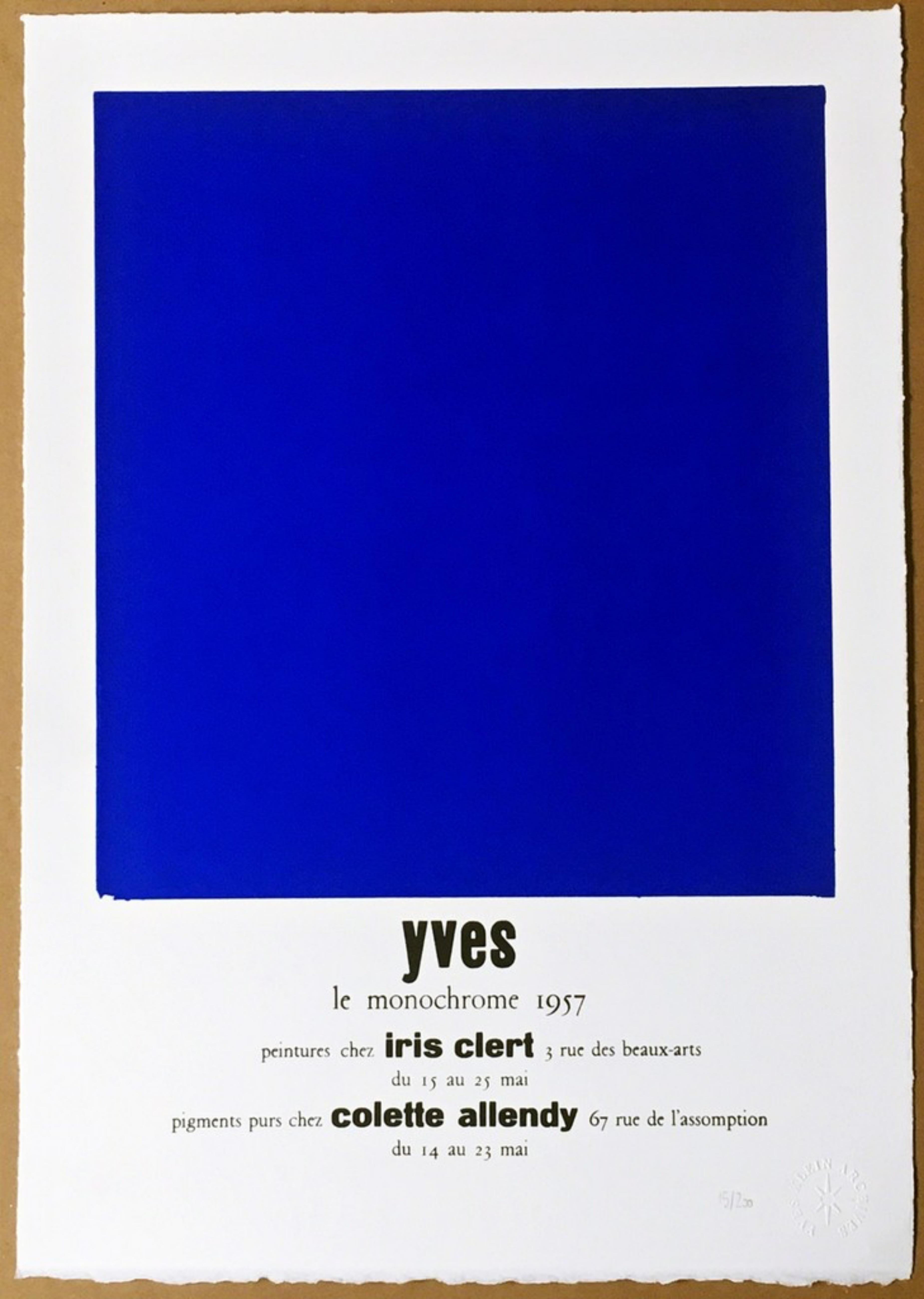 Peintures Chez Iris Clert 1957 certified, stamped by Yves Klein Archives 105/200 For Sale 1