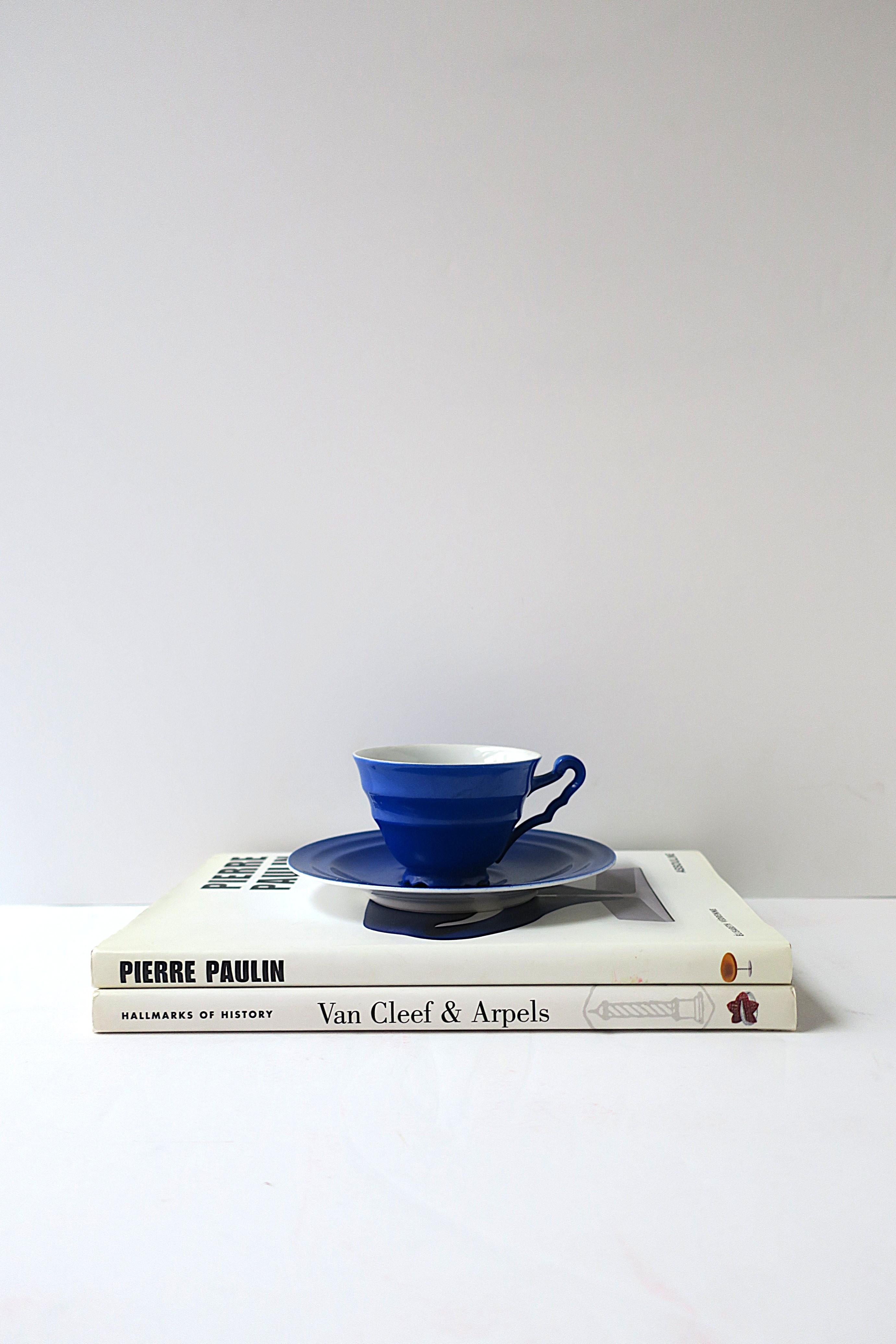 20th Century Yves Klien Blue Style Porcelain Espresso Coffee Cup Saucer Art Deco, Europe For Sale