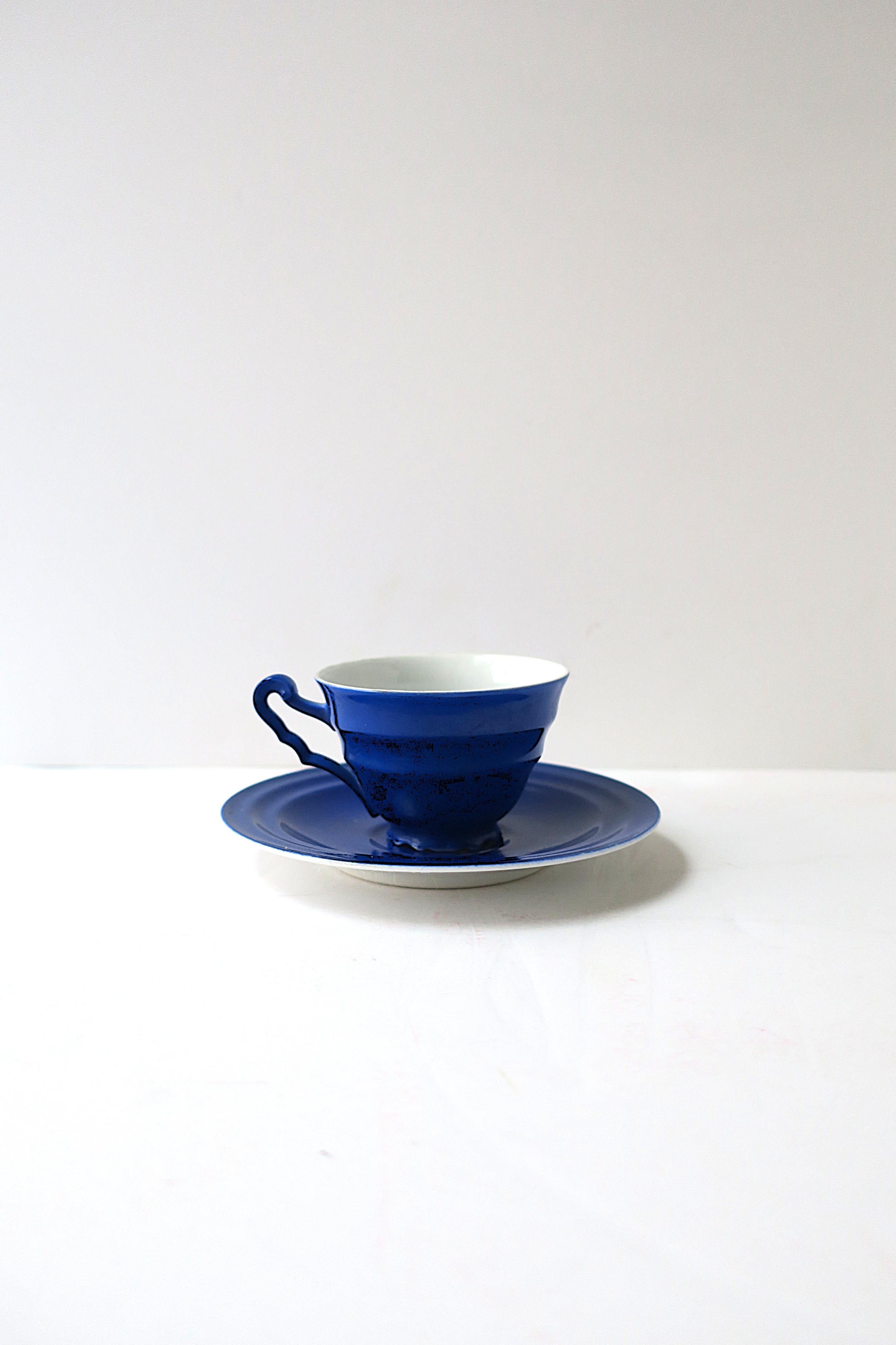 Yves Klien Blue Style Porcelain Espresso Coffee Cup Saucer Art Deco, Europe For Sale 3