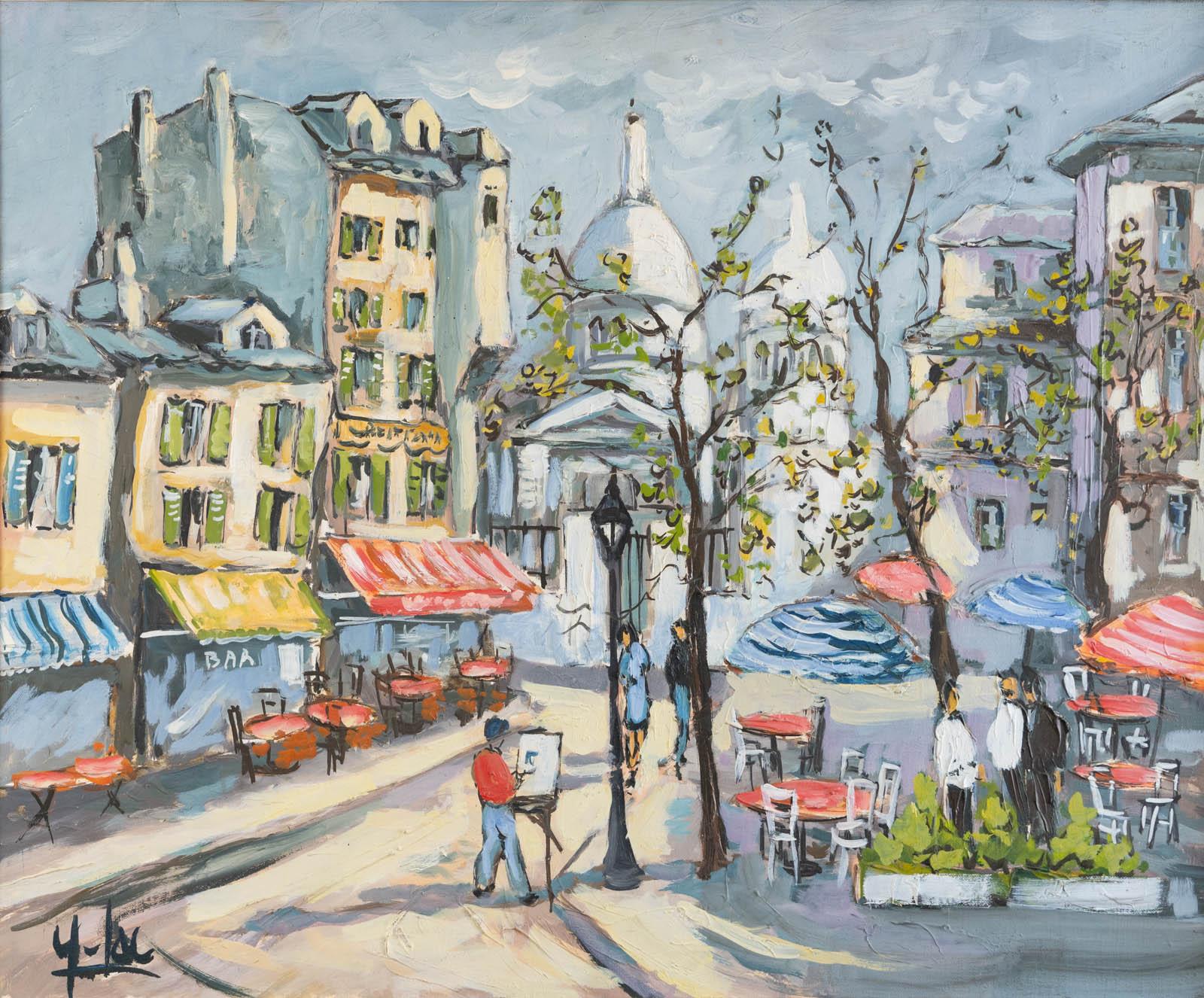 Place du Tertre - Brown Landscape Painting by Yves LAC 