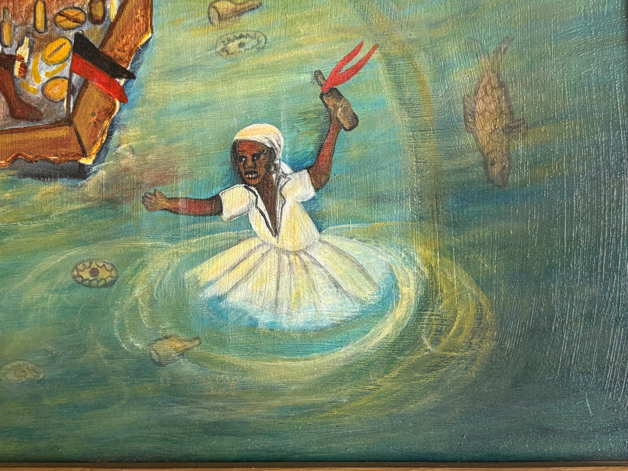 Voodoo Vodou Ceremony at Sea (Art brut), Painting, von Yves Lafontant