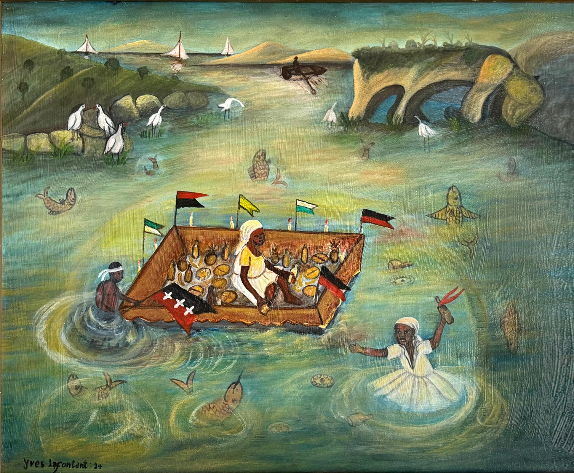 Yves Lafontant Figurative Painting – Voodoo Vodou Ceremony at Sea