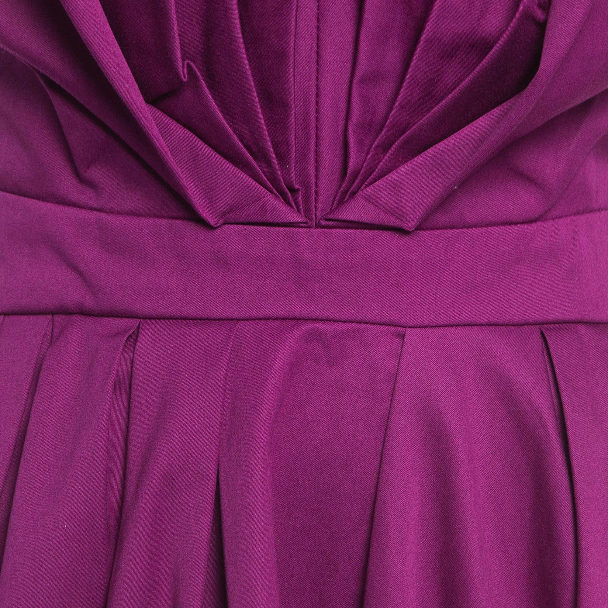 Yves Laurent Paris Purple Cotton Strapless Pleated Mini Dress S In Fair Condition For Sale In Dubai, Al Qouz 2