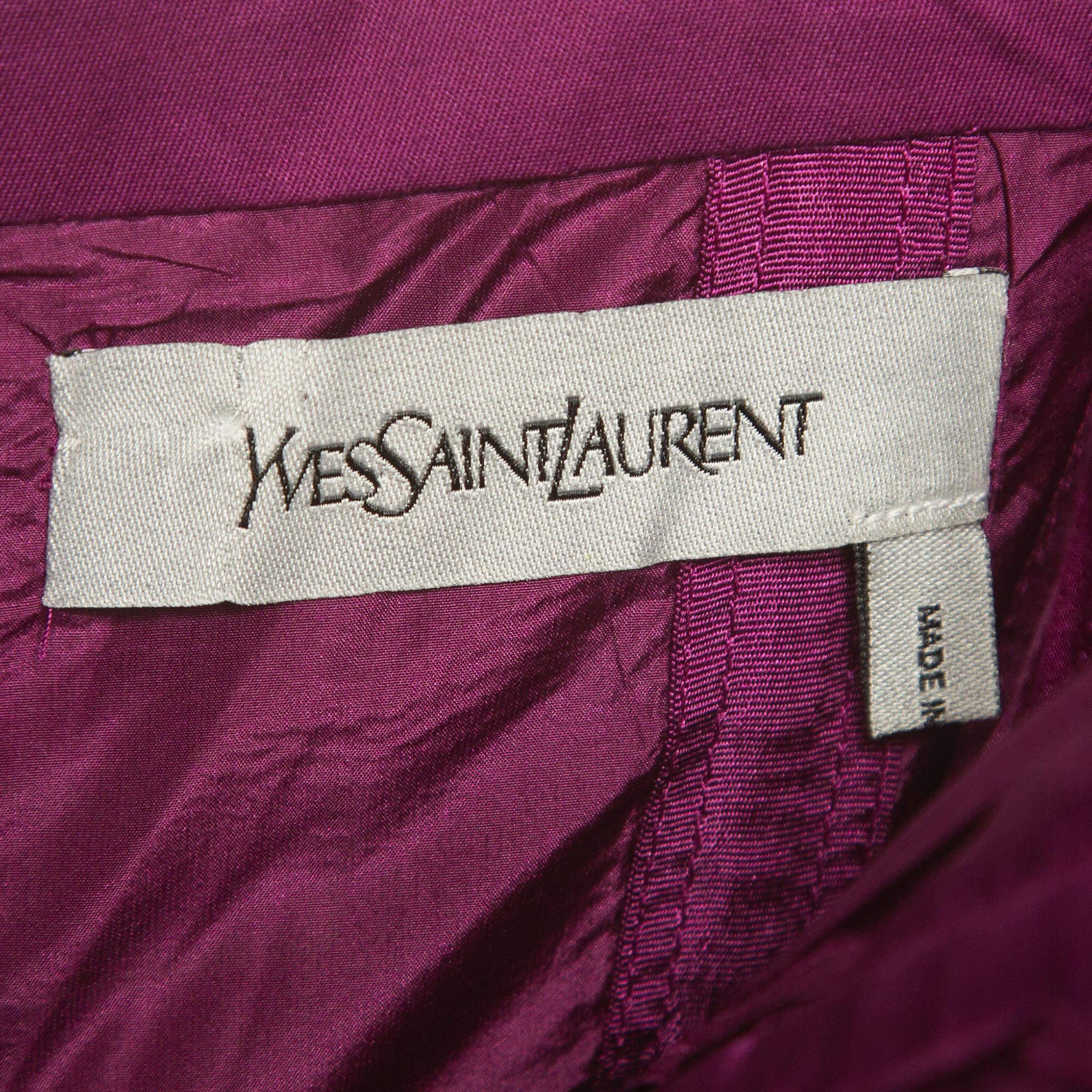 Women's Yves Laurent Paris Purple Cotton Strapless Pleated Mini Dress S For Sale