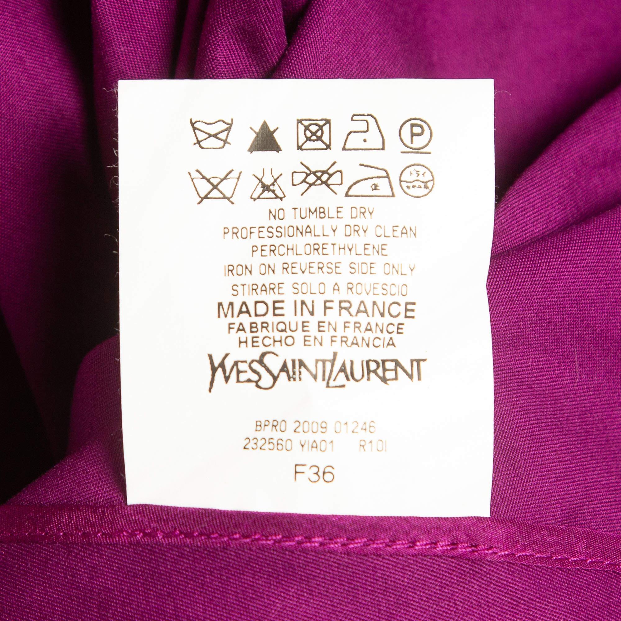 Yves Laurent Paris Purple Cotton Strapless Pleated Mini Dress S For Sale 1