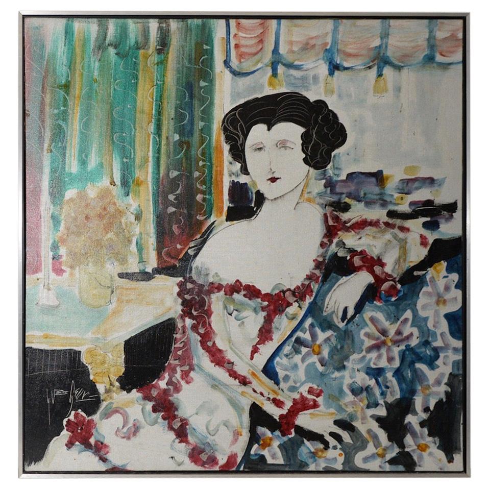Yves Leduc 'American, 20th Century' Oil Portrait of an Elegant Woman
