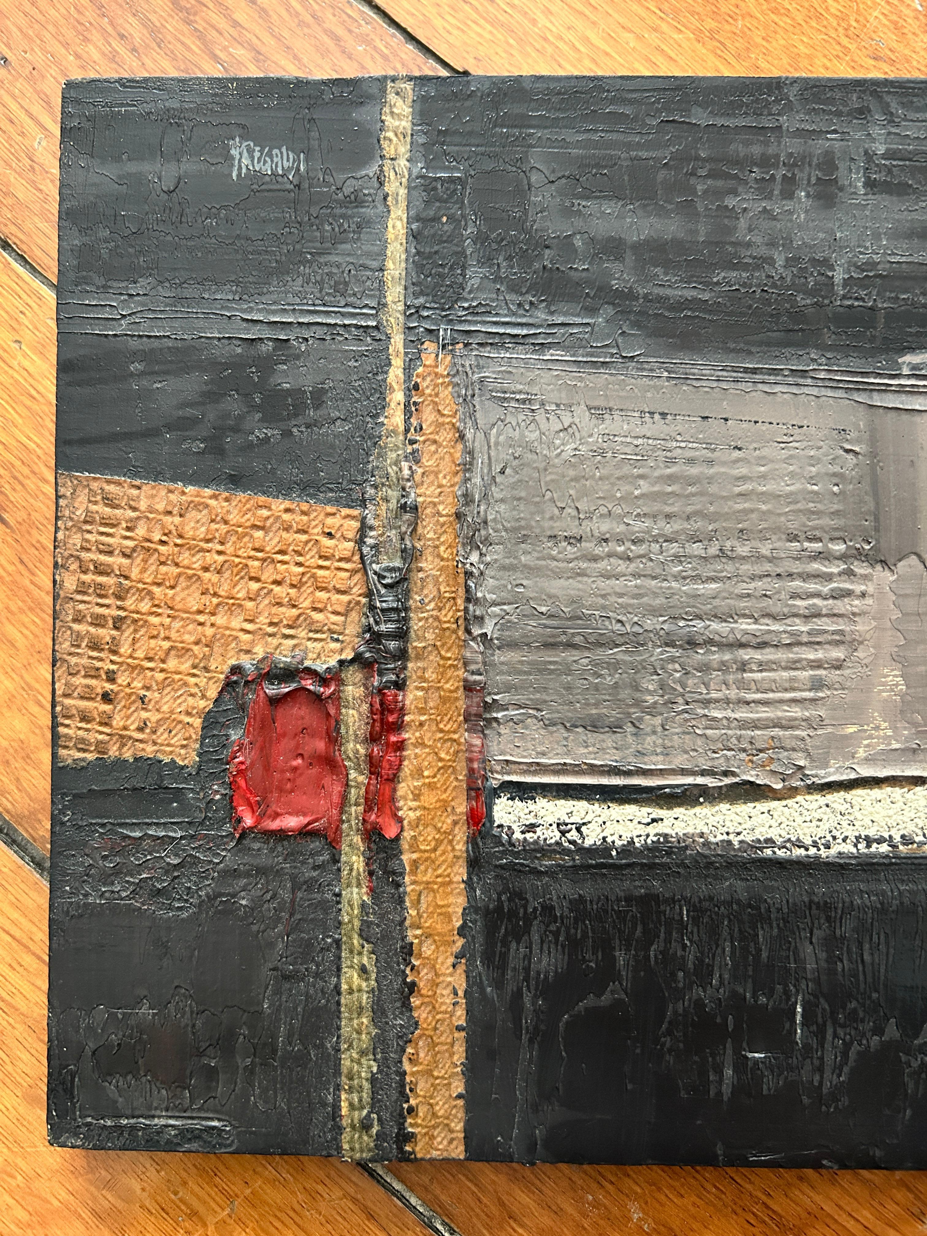 Yves Regaldi (Wood 1956) - Composizione astratta, 1989, olio su pannello di legno 1