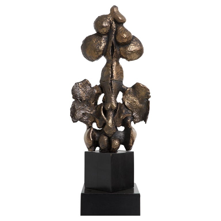 Yves Rhaye Ceramic Sculpture with Wooden Pedestal, 1960s For Sale
