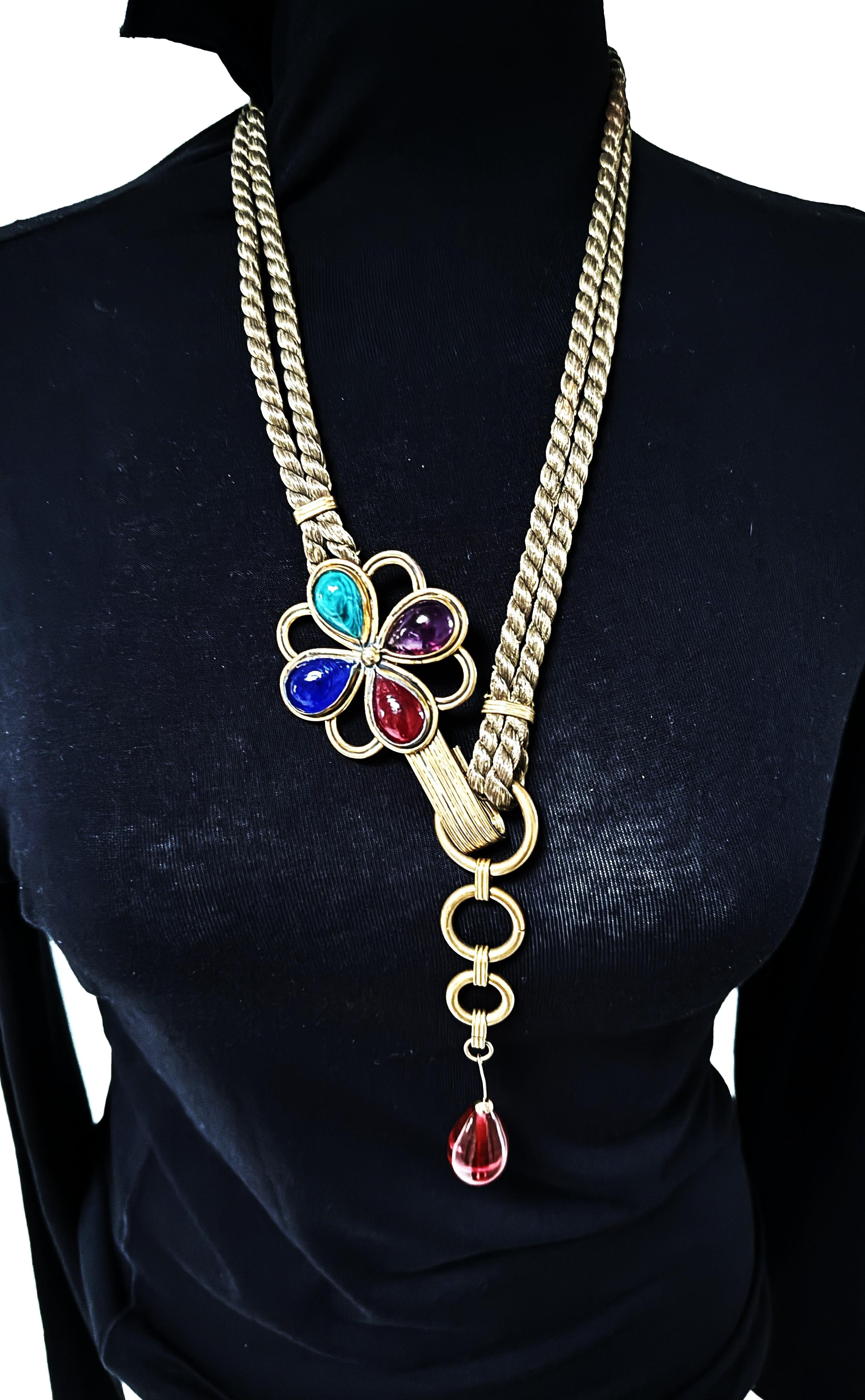 Cintura/collana Yves S. Laurent con finiture in lurex e cabochon in vetro, circa 1968 in vendita 8