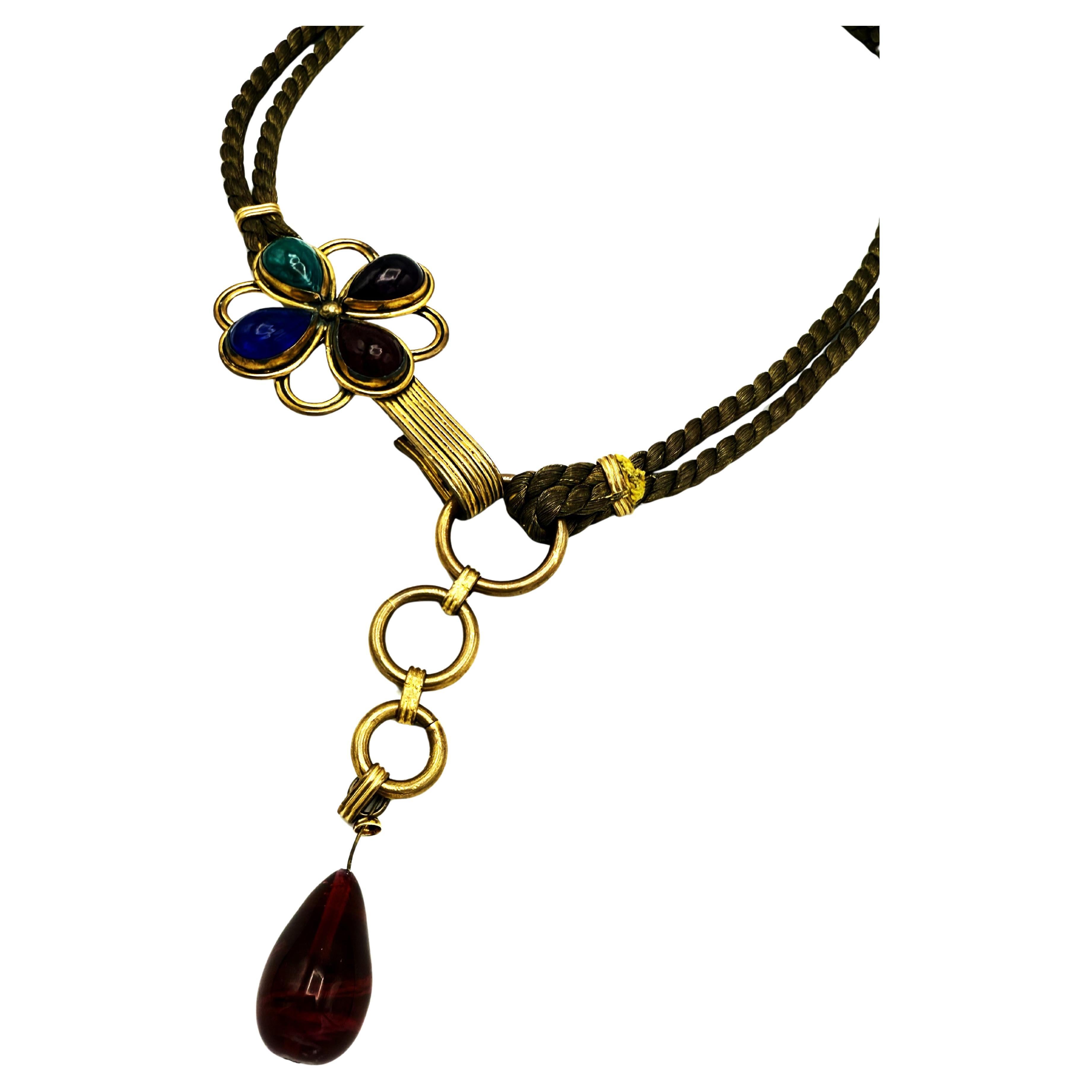 Cintura/collana Yves S. Laurent con finiture in lurex e cabochon in vetro, circa 1968 In condizioni buone in vendita a Stuttgart, DE