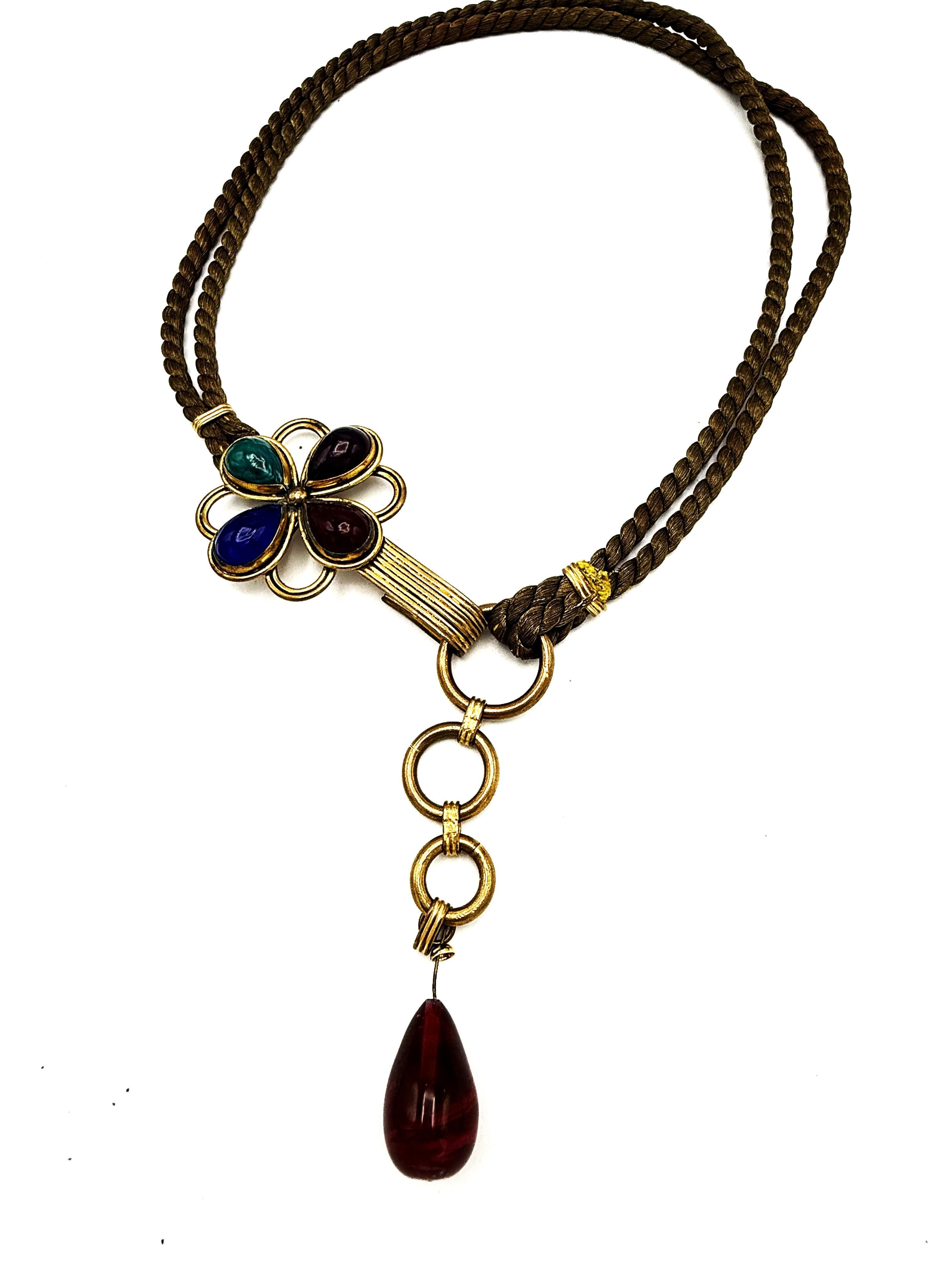 Donna Cintura/collana Yves S. Laurent con finiture in lurex e cabochon in vetro, circa 1968 in vendita