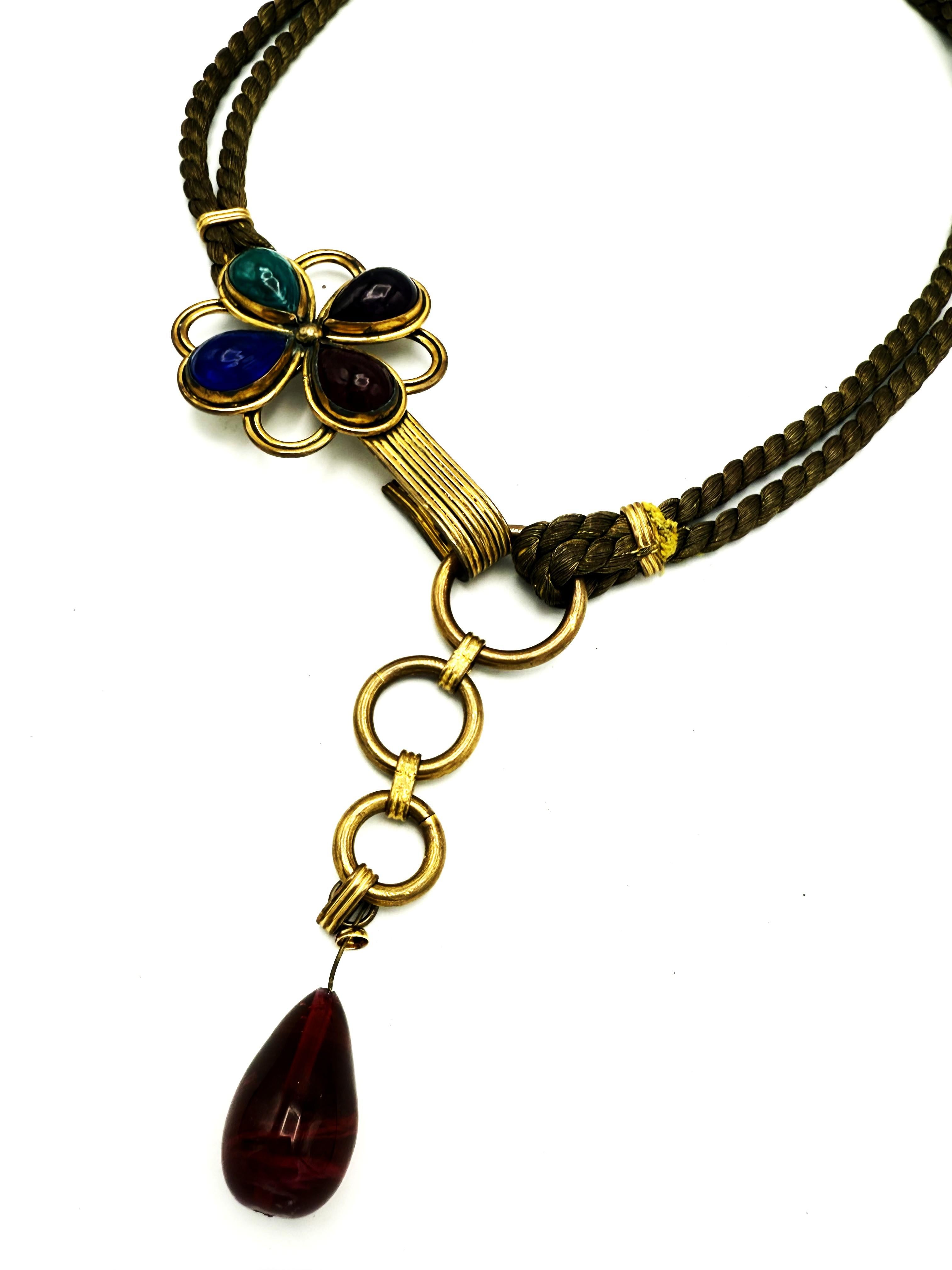 Cintura/collana Yves S. Laurent con finiture in lurex e cabochon in vetro, circa 1968 in vendita 1