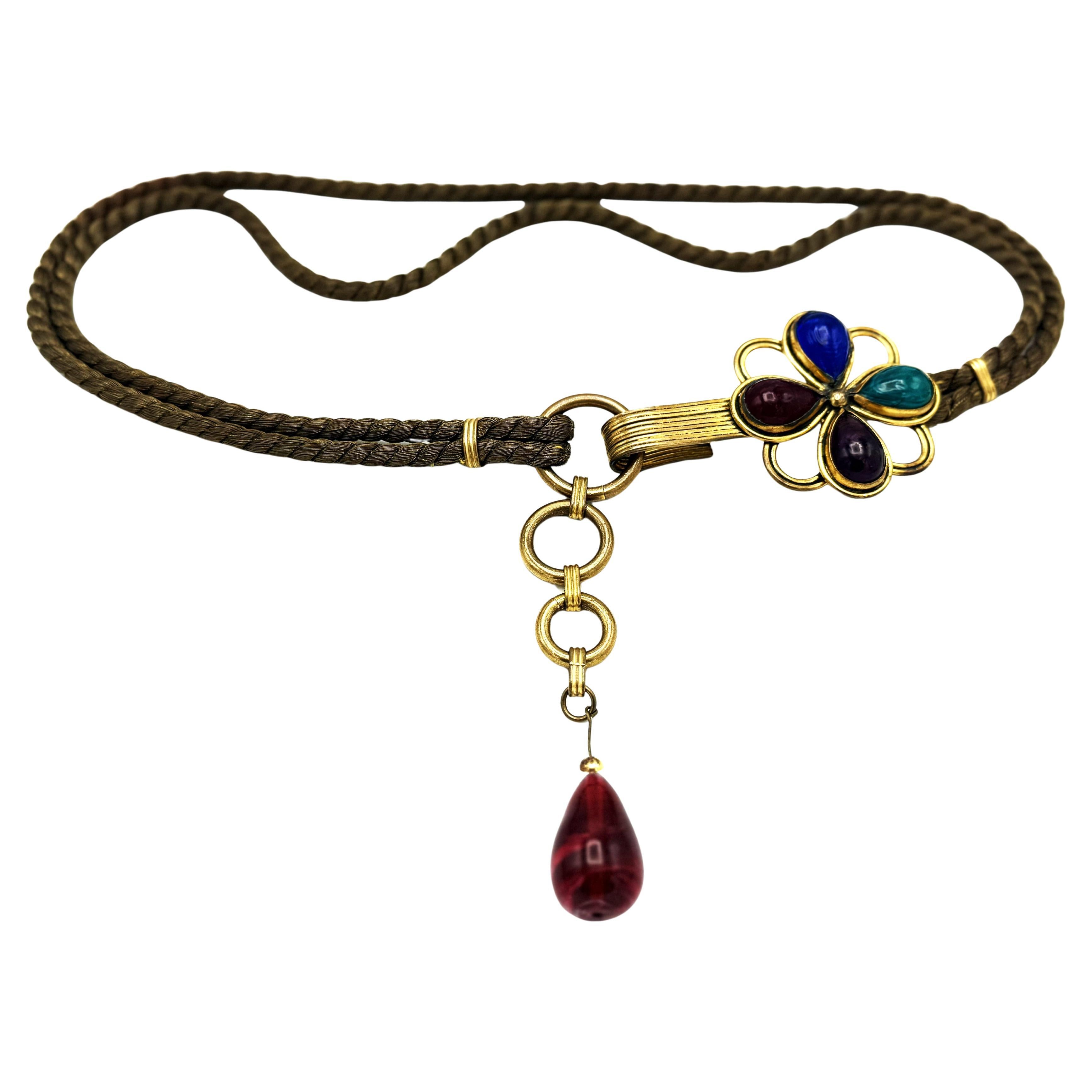 Cintura/collana Yves S. Laurent con finiture in lurex e cabochon in vetro, circa 1968 in vendita