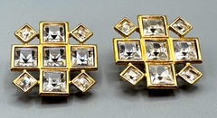 Yves Sain Laurent 1990s Gold & Rhinestone Large Square Earrings
