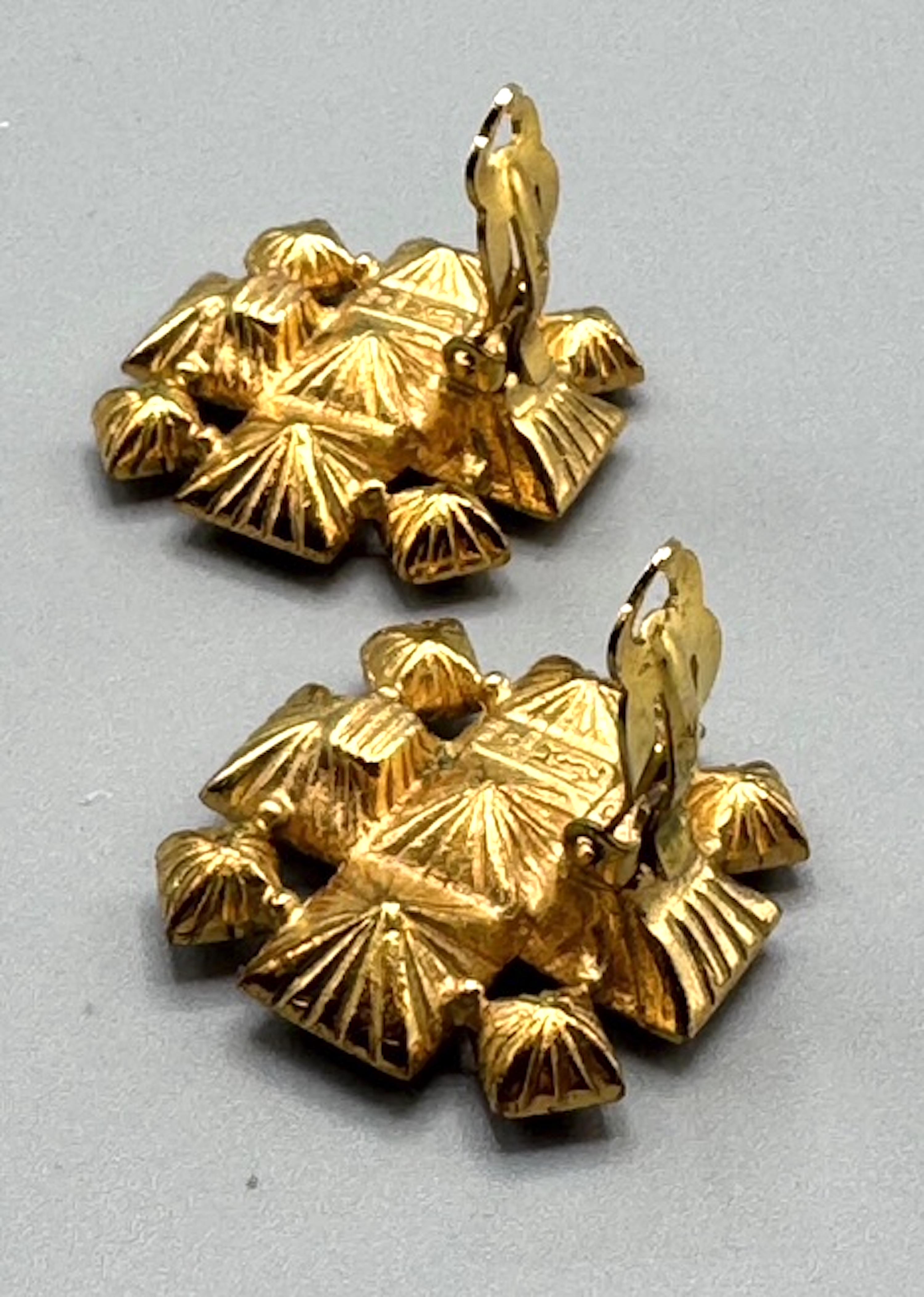 Yves Sain Laurent 1990s Gold & Rhinestone Large Square Earrings For Sale 1