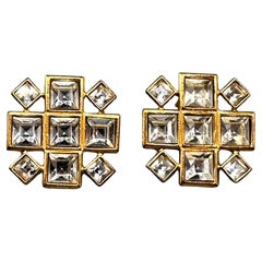 Yves Sain Laurent anni '90 Orecchini quadrati grandi in oro e strass