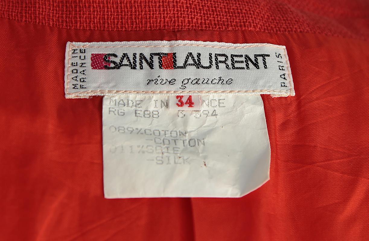 YVES SAINT LAURENT CORAL COTTON/SILK JACKET size S In Excellent Condition In Montgomery, TX
