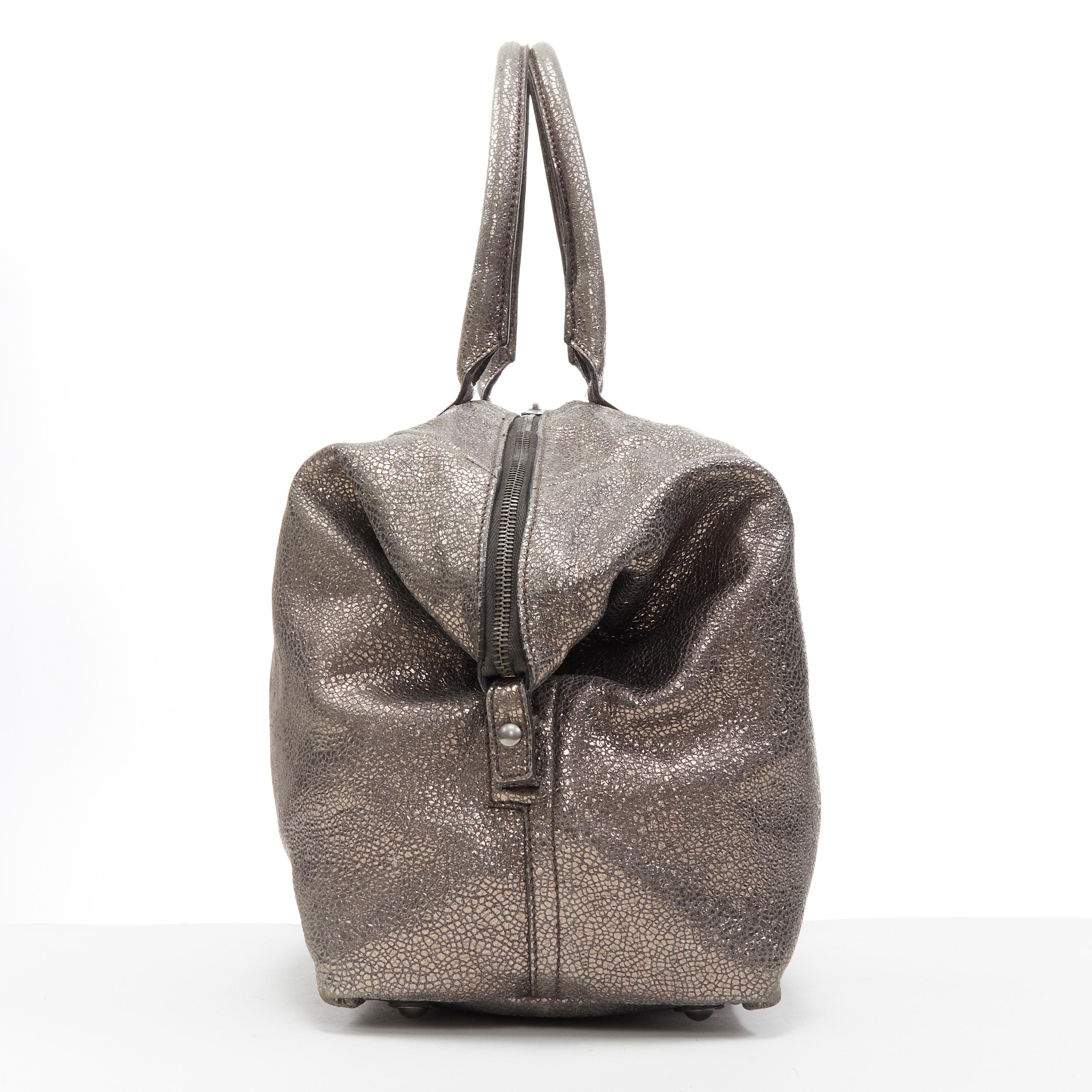 Women's YVES SAINT LAUREN Easy Y metallic silver leather top handle shoulder boston bag