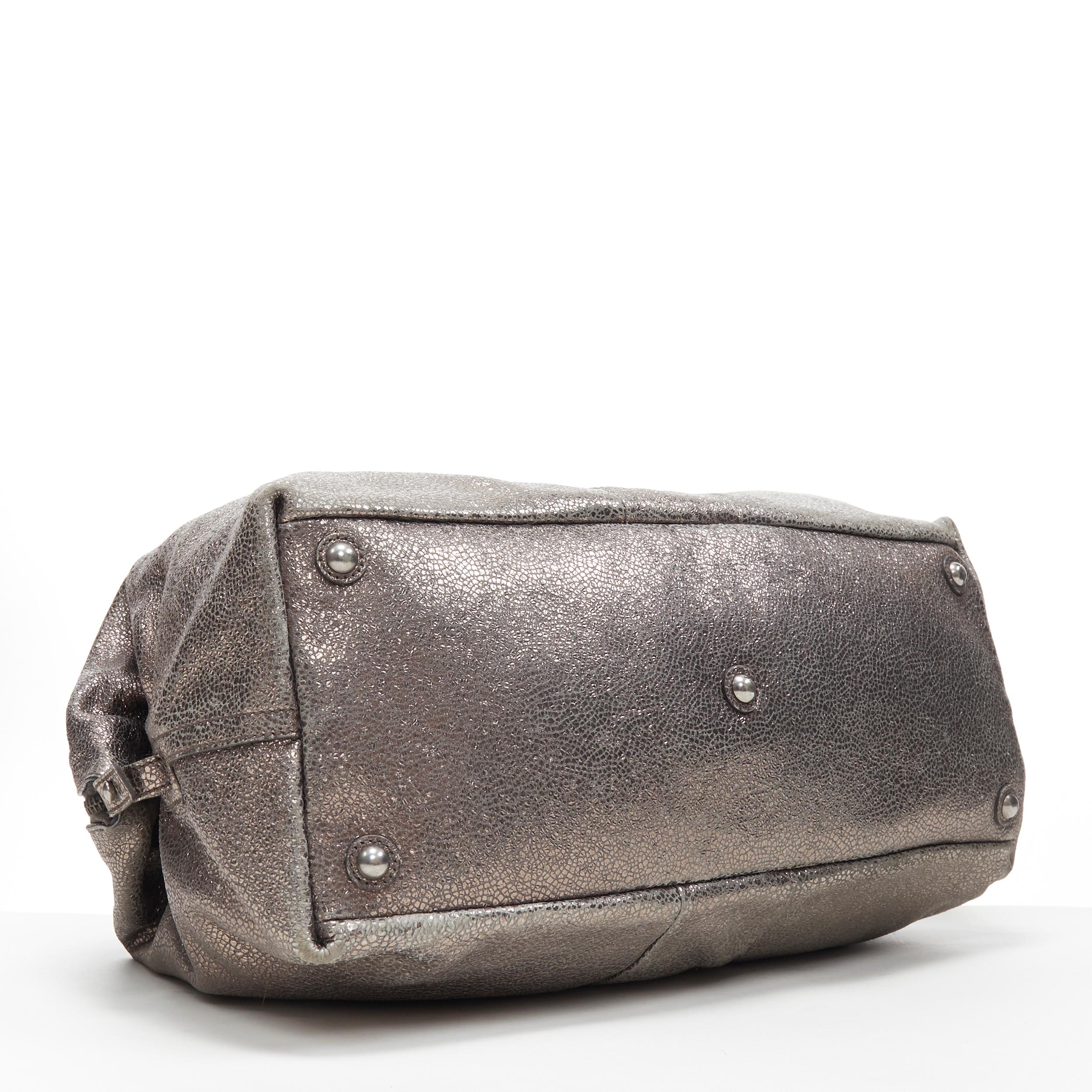 YVES SAINT LAUREN Easy Y metallic silver leather top handle shoulder boston bag 2