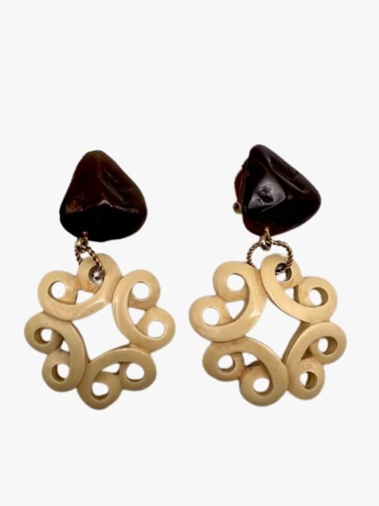 Boucles D'oreilles Clips Vintage Années 80 - Résine Style Couture Pendantes - Occasion