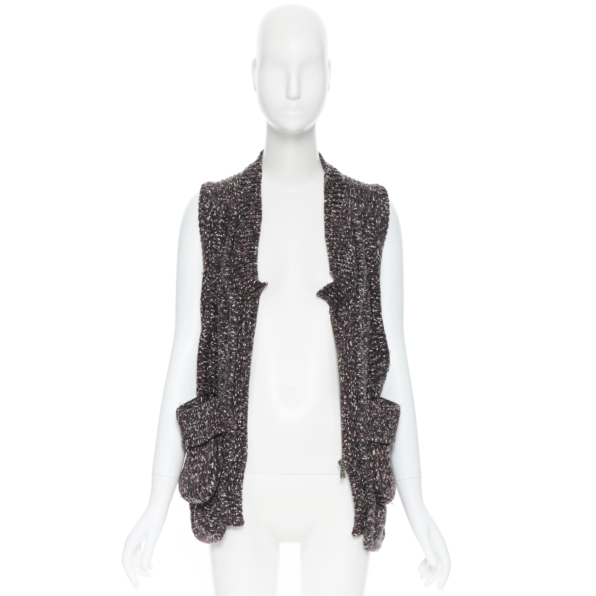 Black YVES SAINT LAURENT 100% wool brown cable knit zip front dual pocket vest  XS