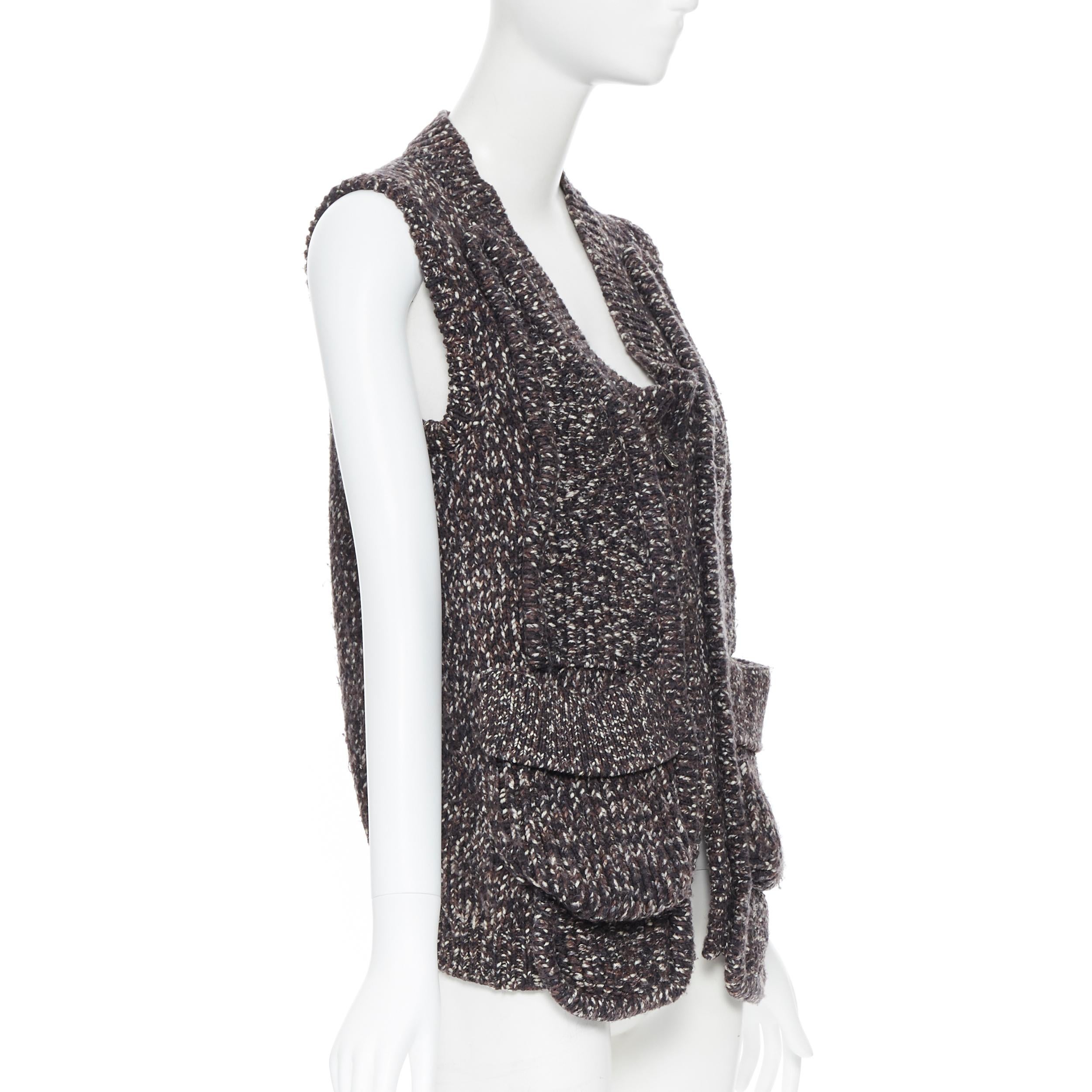 YVES SAINT LAURENT 100% wool brown cable knit zip front dual pocket vest  XS 1