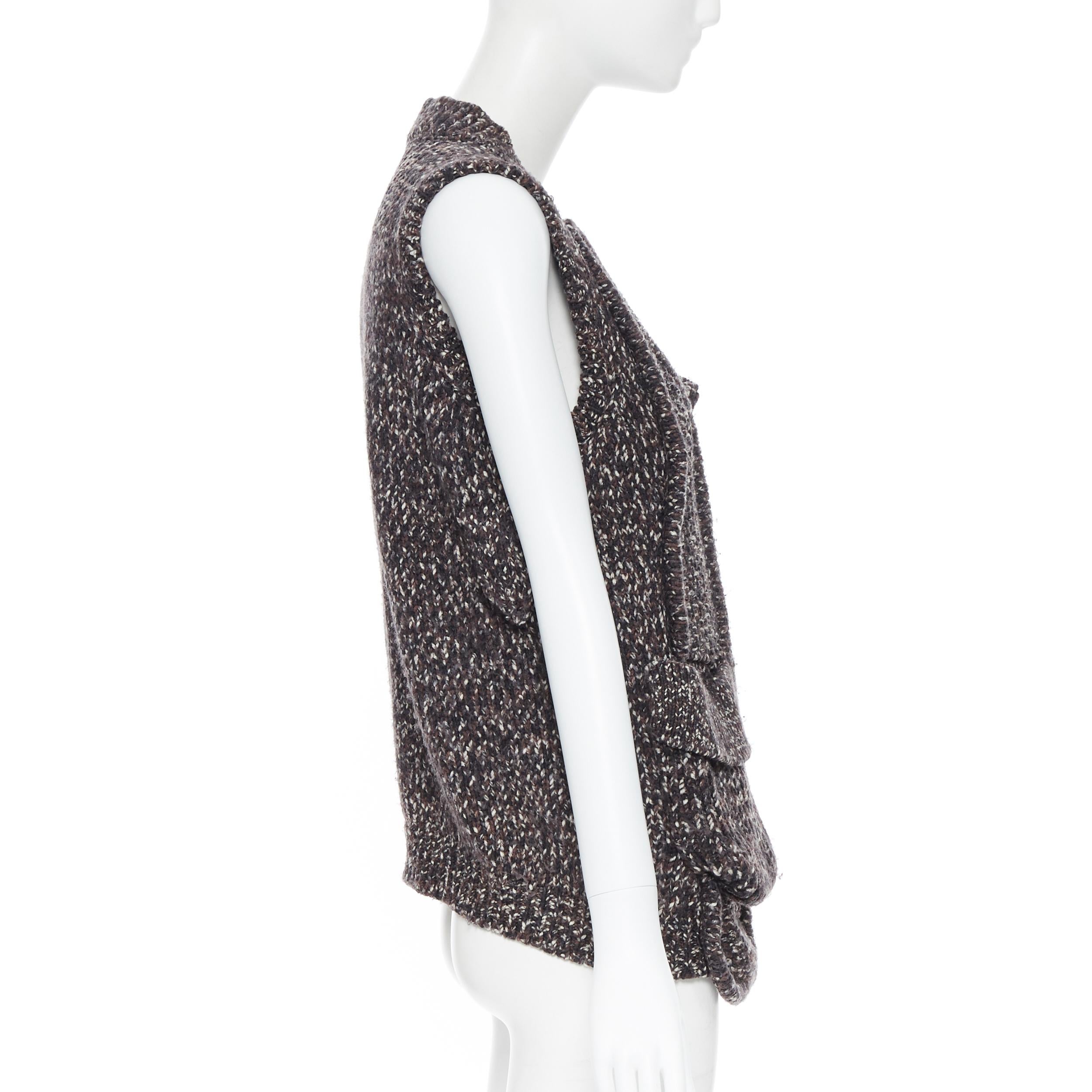 YVES SAINT LAURENT 100% wool brown cable knit zip front dual pocket vest  XS 2