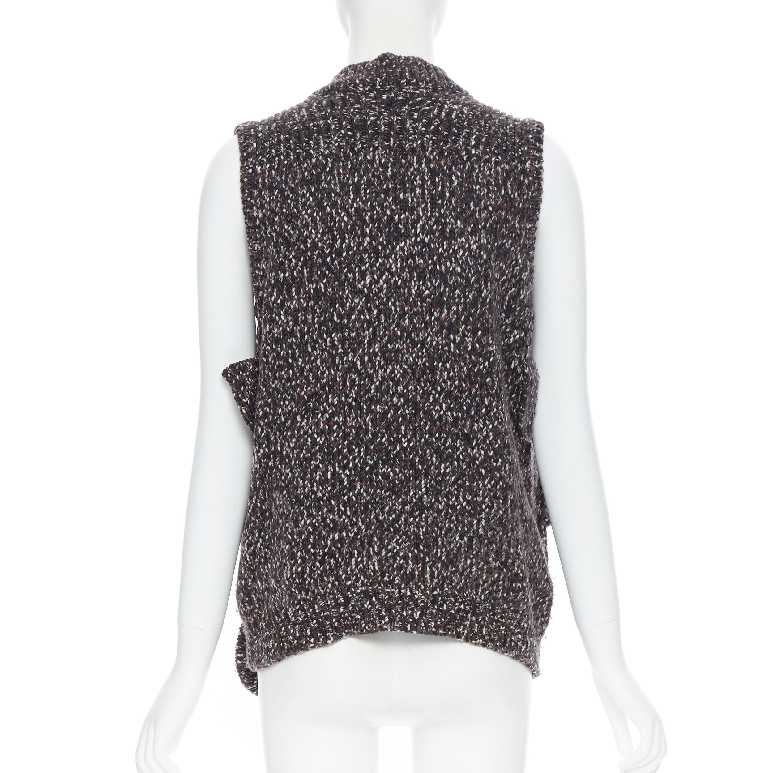 YVES SAINT LAURENT 100% wool brown cable knit zip front dual pocket vest  XS 3
