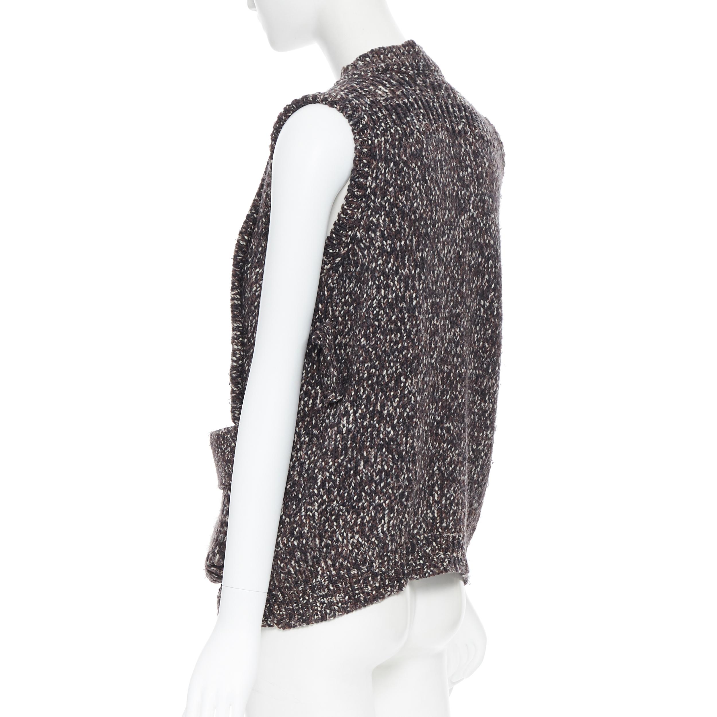 YVES SAINT LAURENT 100% wool brown cable knit zip front dual pocket vest  XS 4