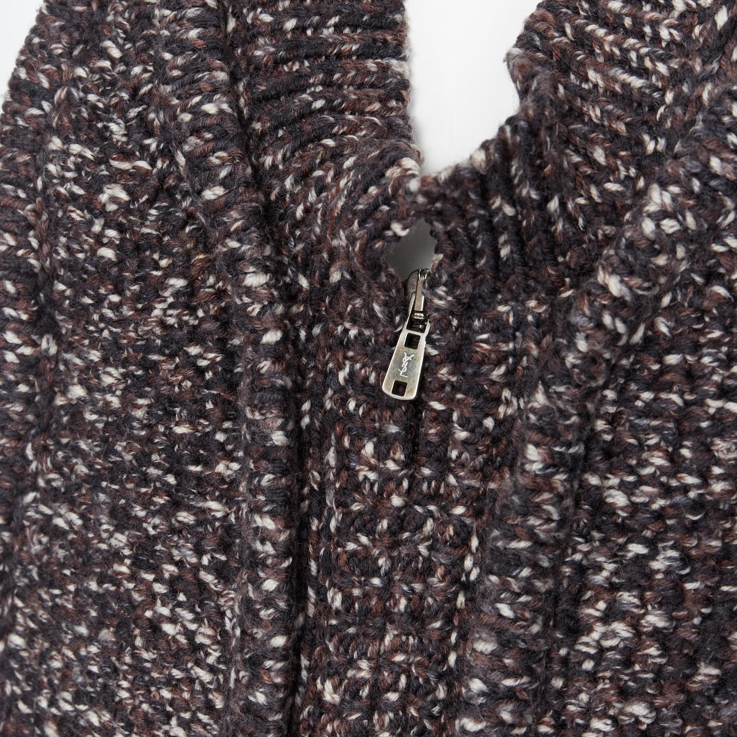YVES SAINT LAURENT 100% wool brown cable knit zip front dual pocket vest  XS 5