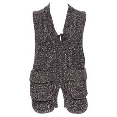 YVES SAINT LAURENT 100% wool brown cable knit zip front dual pocket vest  XS