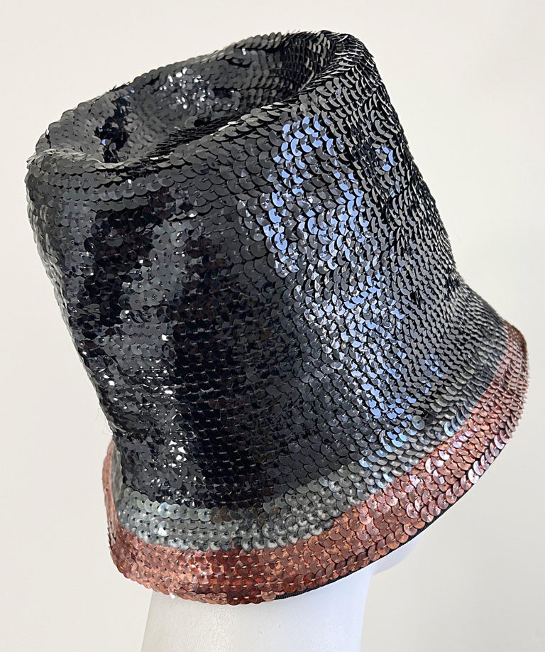 Vintage Yves Saint Laurent mohair cloche 50\'s 60\'s hat Yves Saint Laurent 1960s YSL Black Gunmetal Bronze Sequin  main image 3