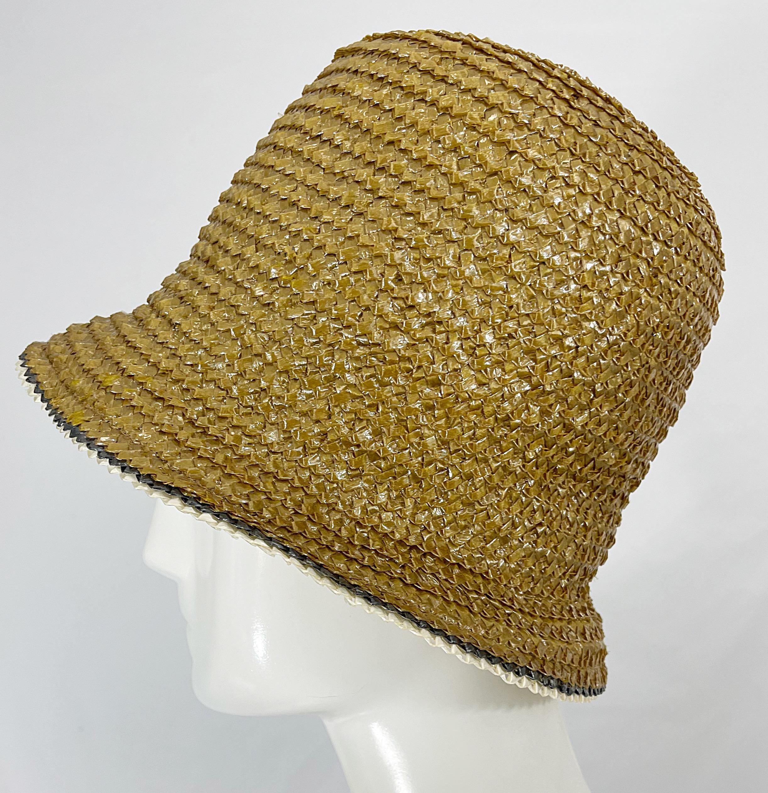 Yves Saint Laurent 1960s YSL Gold Raffia Strawl Vintage 60s Cloche Hat For Sale 2