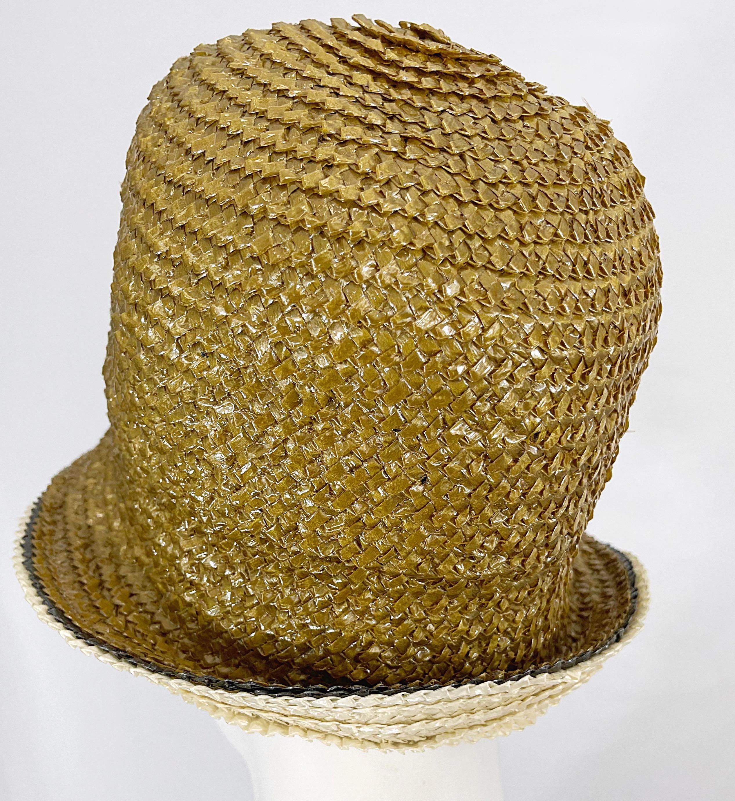 Yves Saint Laurent 1960s YSL Gold Raffia Strawl Vintage 60s Cloche Hat For Sale 3