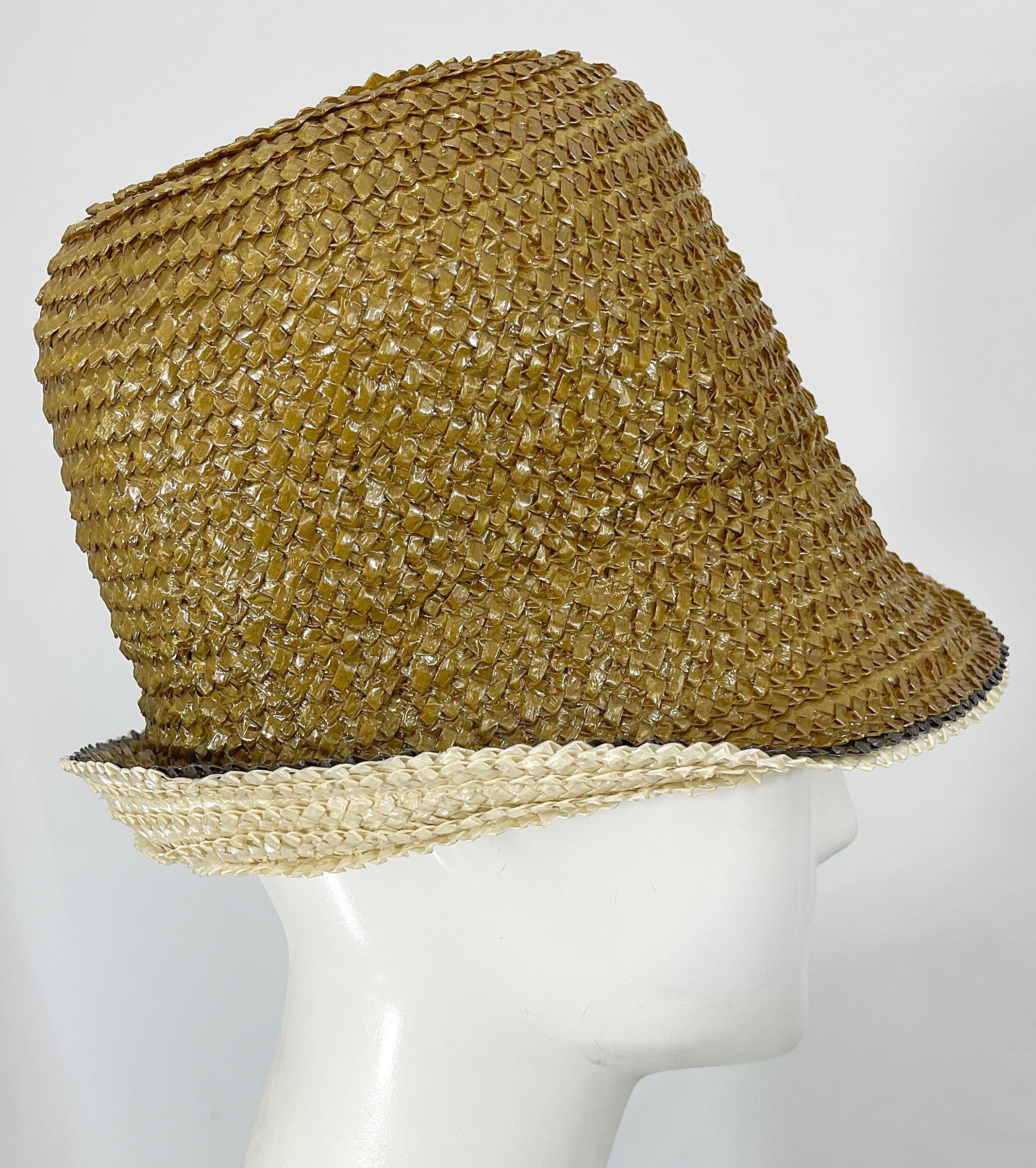 Yves Saint Laurent 1960s YSL Gold Raffia Strawl Vintage 60s Cloche Hat For Sale 4