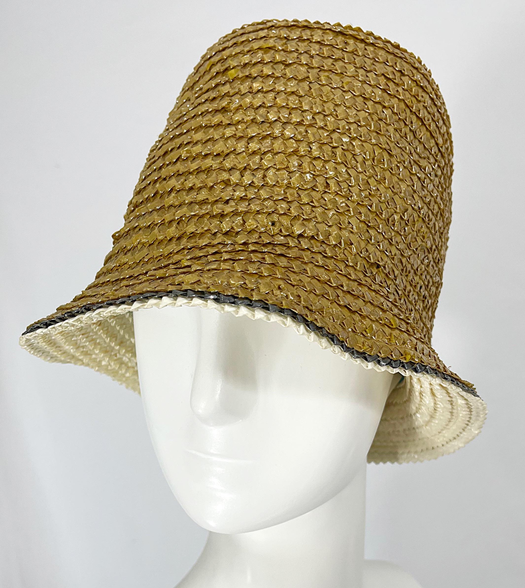 Yves Saint Laurent 1960s YSL Gold Raffia Strawl Vintage 60s Cloche Hat For Sale 5