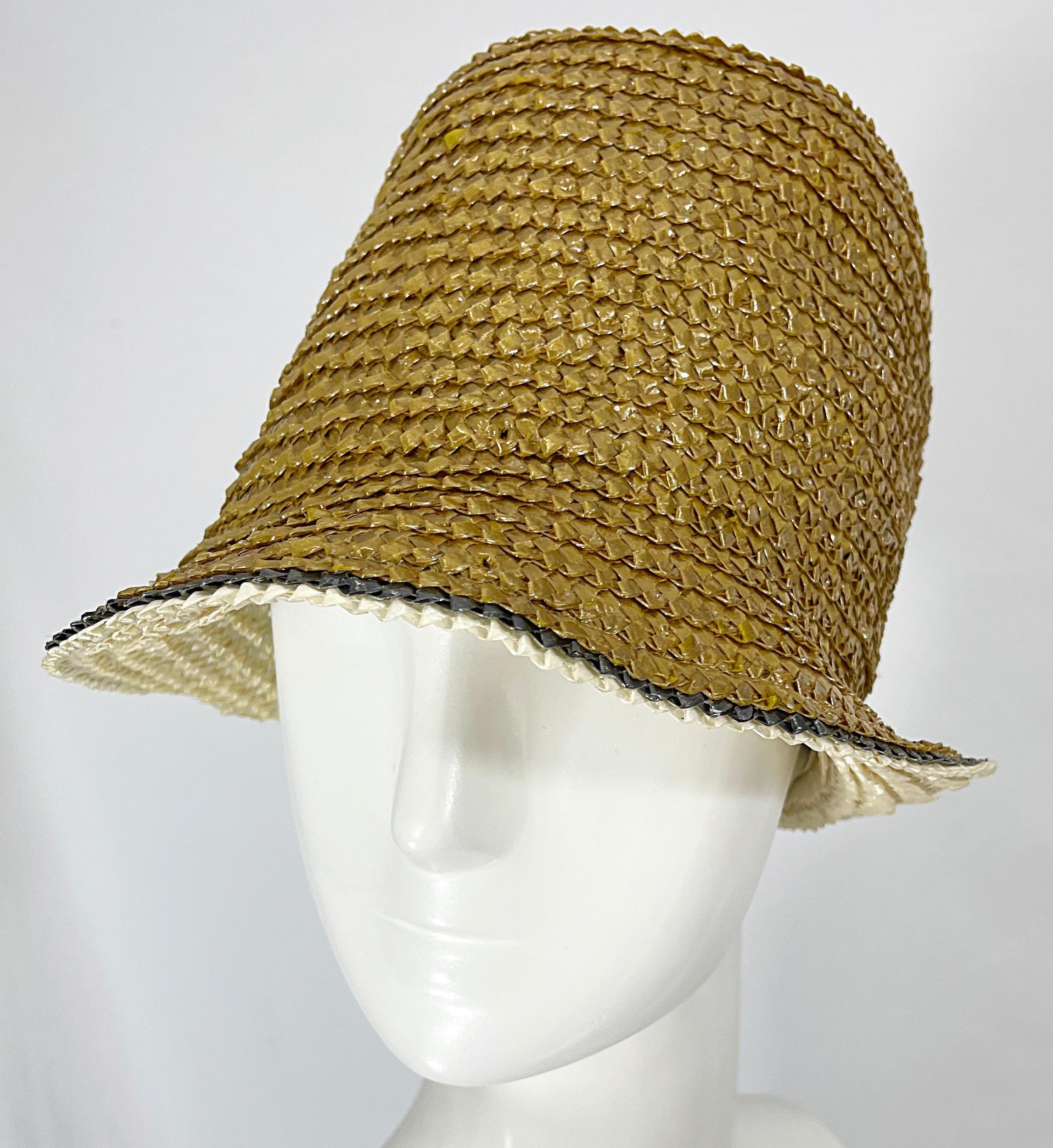 Yves Saint Laurent 1960s YSL Gold Raffia Strawl Vintage 60s Cloche Hat For Sale 6