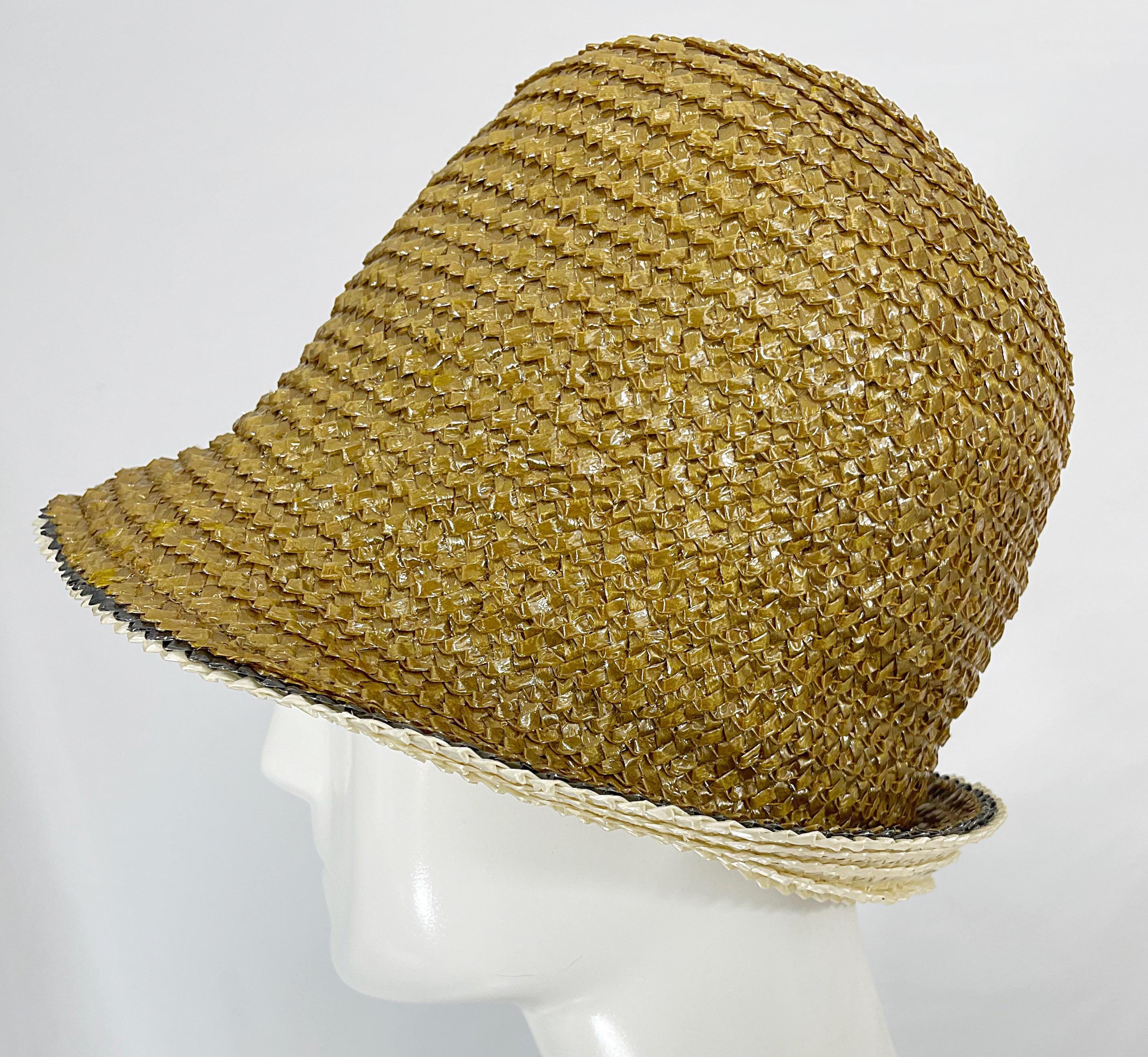 Yves Saint Laurent 1960s YSL Gold Raffia Strawl Vintage 60s Cloche Hat For Sale 7