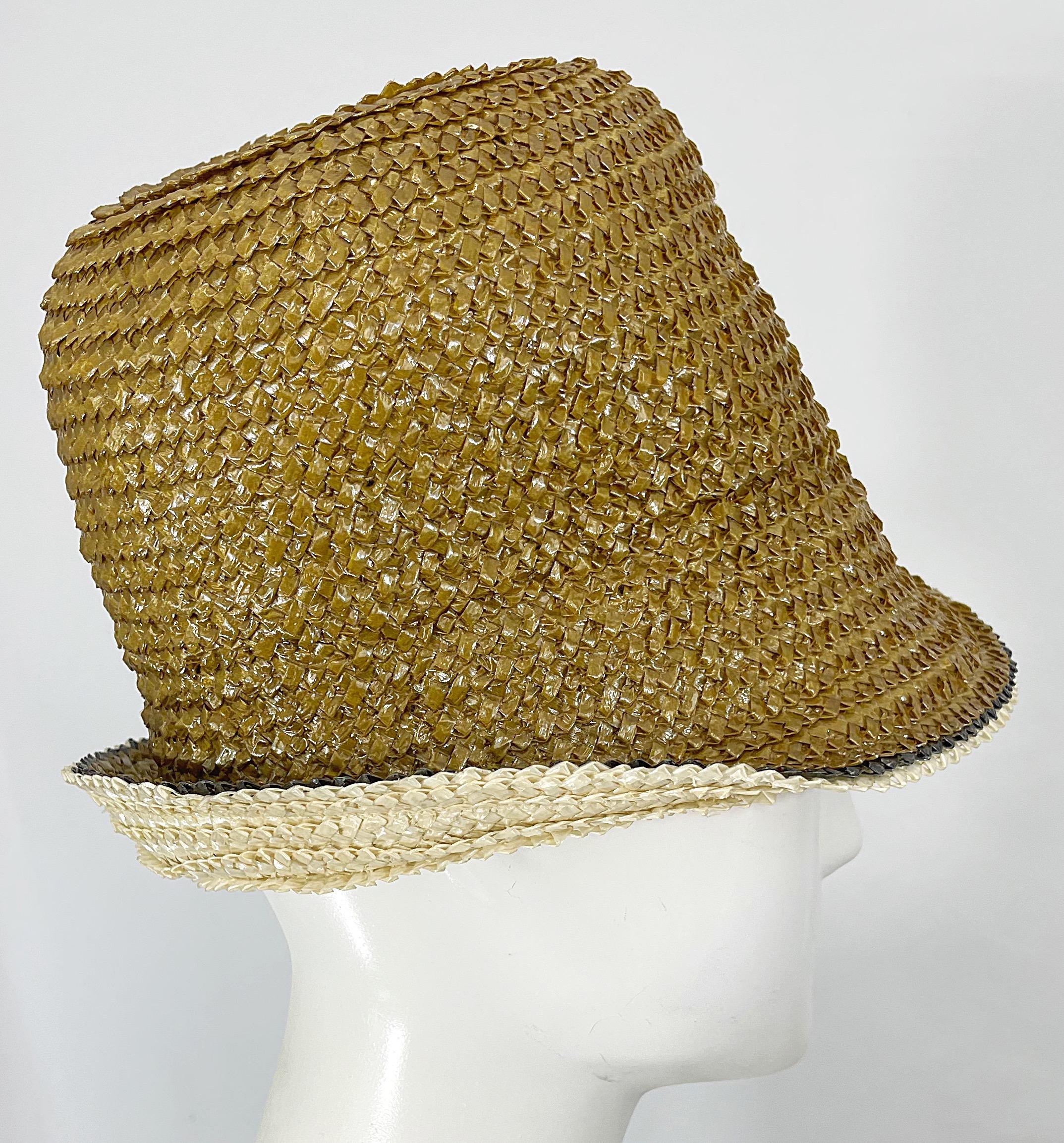 Yves Saint Laurent 1960s YSL Gold Raffia Strawl Vintage 60s Cloche Hat For Sale 8