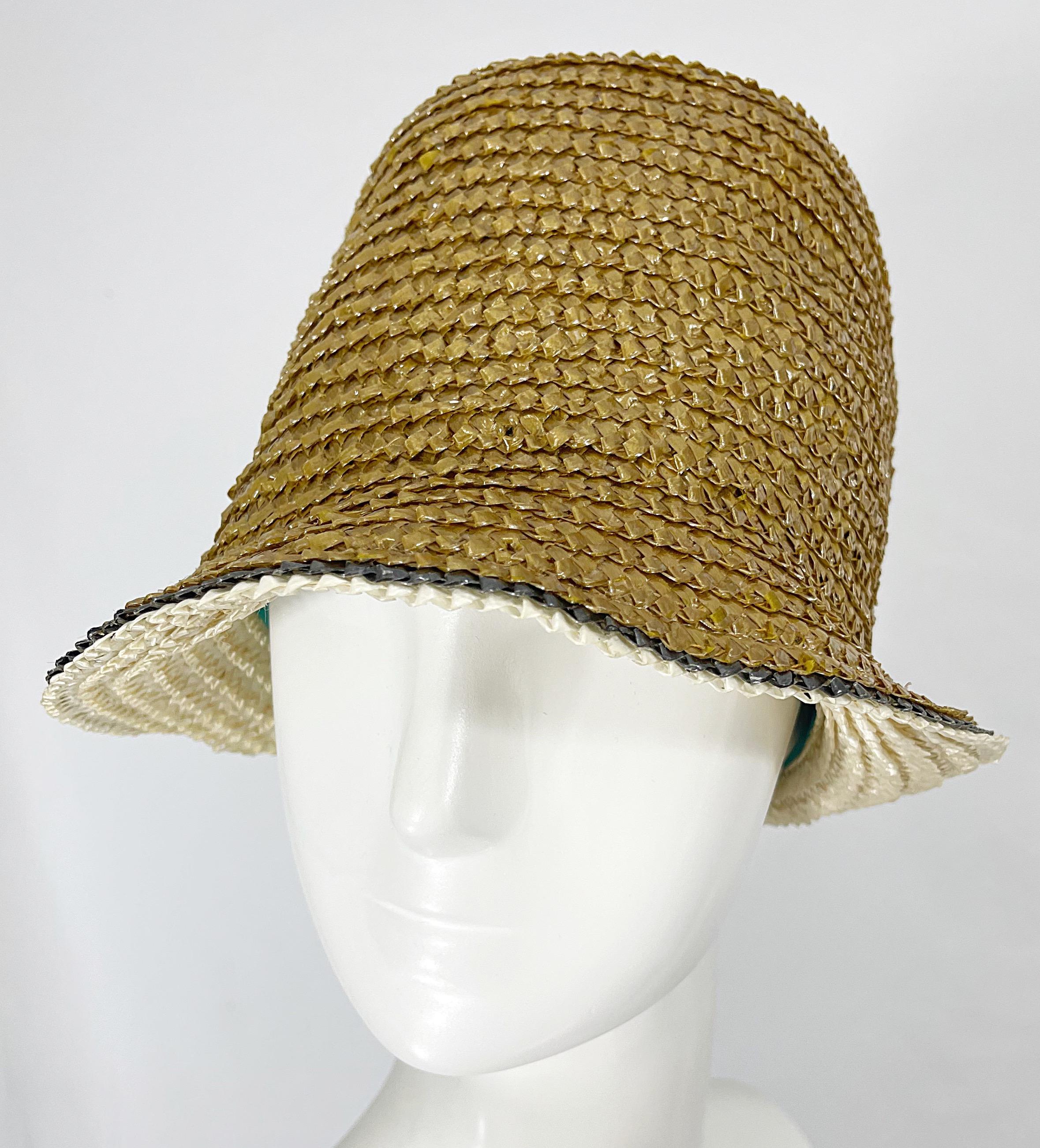 Brown Yves Saint Laurent 1960s YSL Gold Raffia Strawl Vintage 60s Cloche Hat For Sale