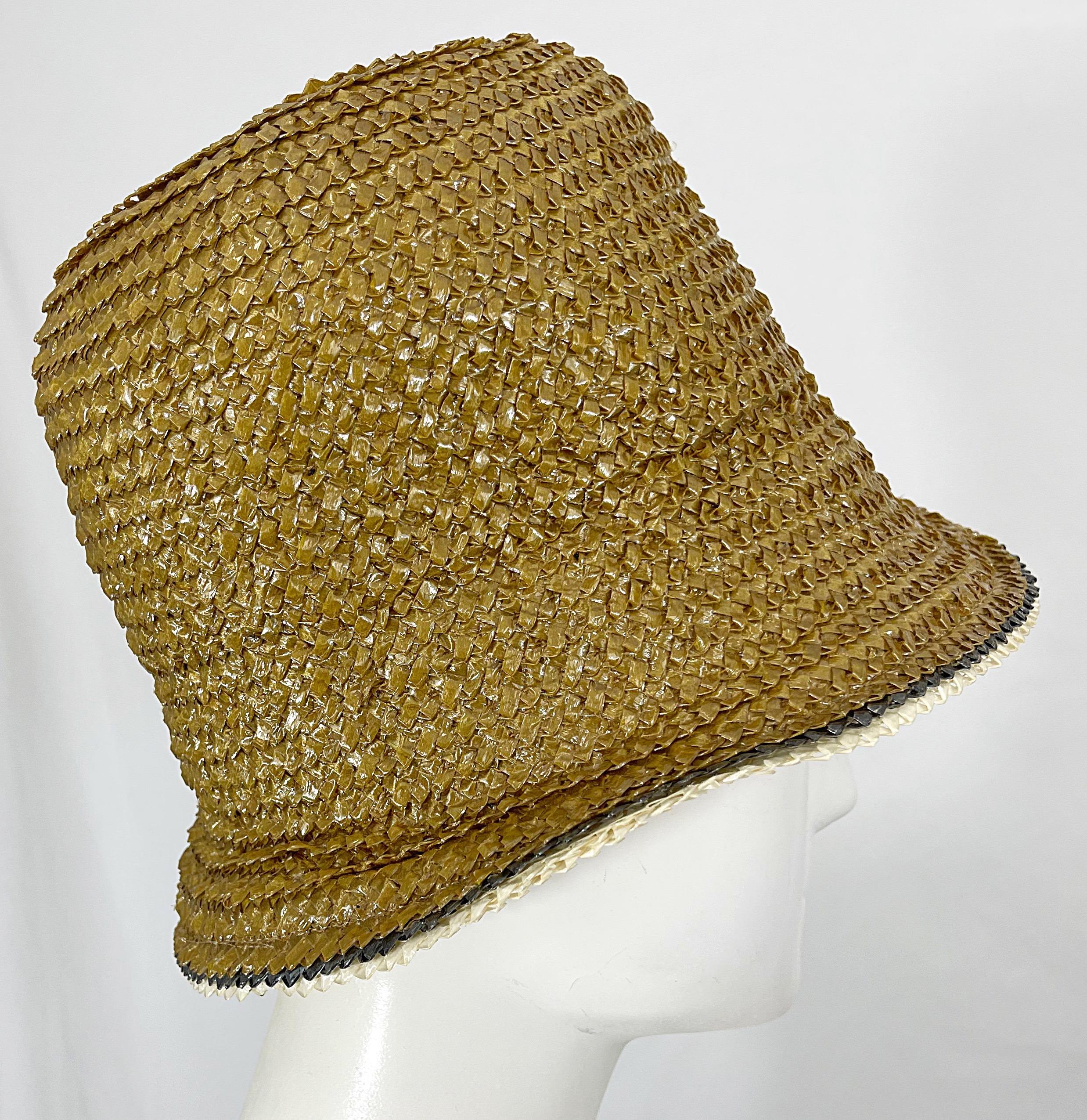 Women's Yves Saint Laurent 1960s YSL Gold Raffia Strawl Vintage 60s Cloche Hat For Sale
