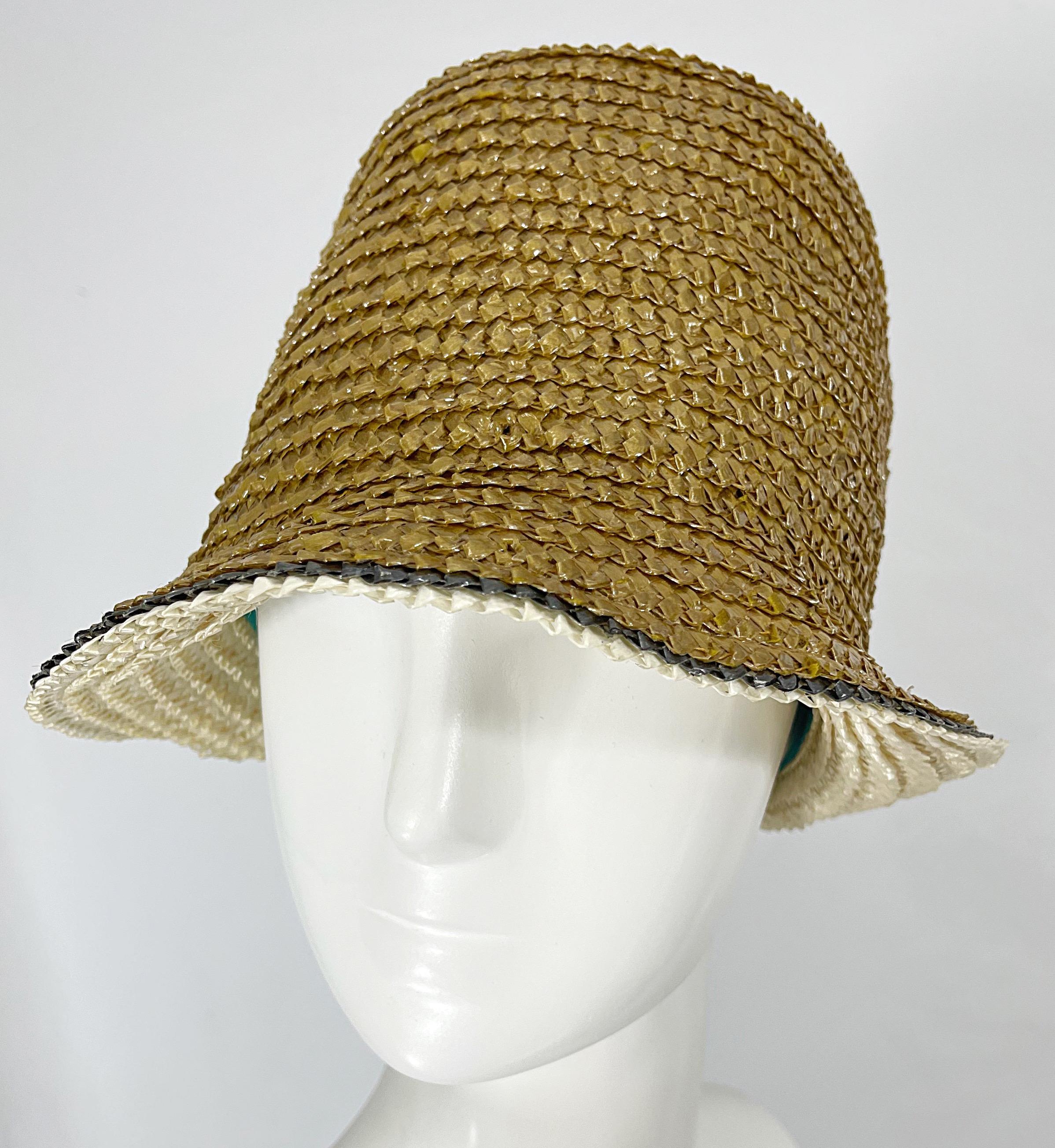 Yves Saint Laurent 1960s YSL Gold Raffia Strawl Vintage 60s Cloche Hat For Sale 1