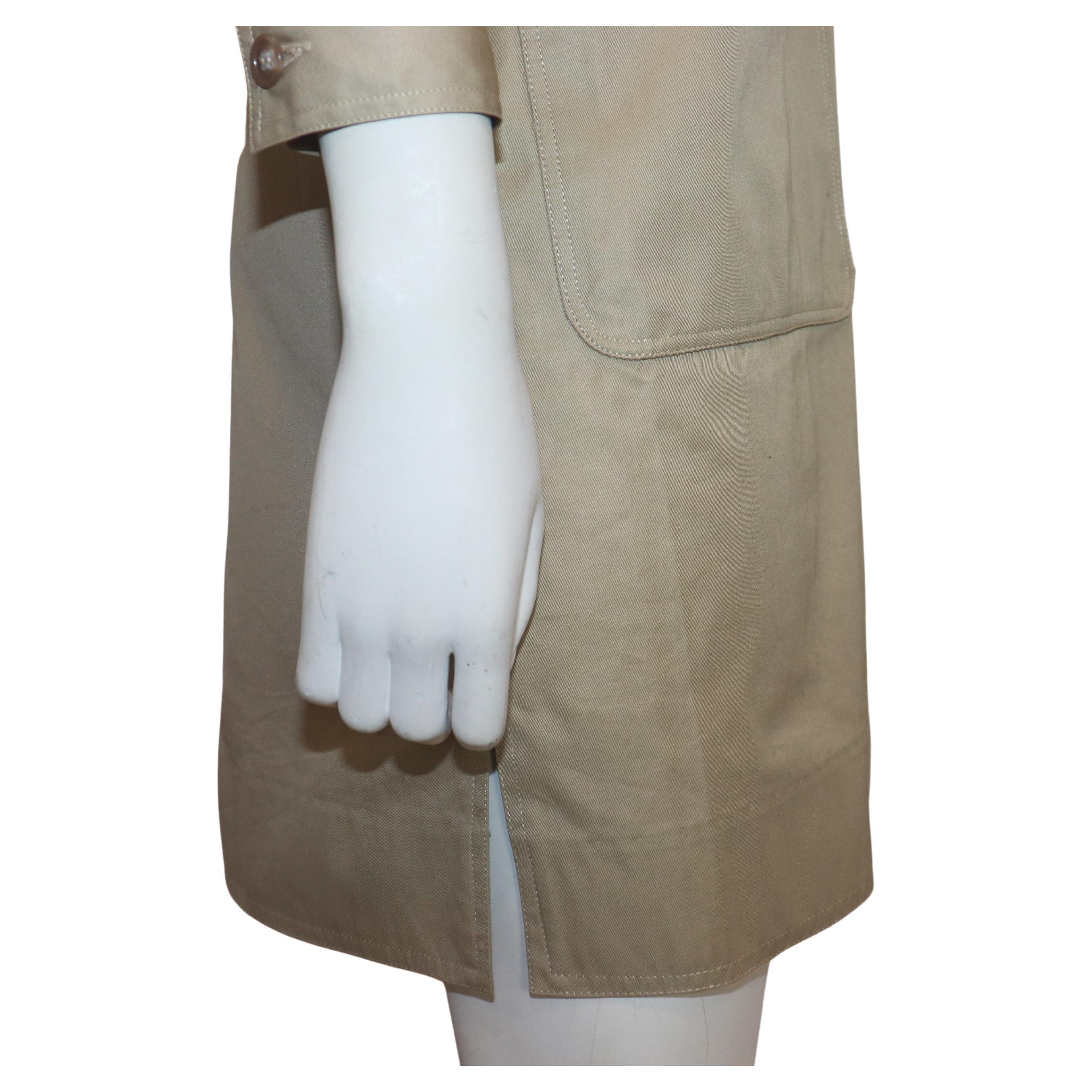 YVES SAINT LAURENT 1968 Minivestido safari con cordones de algodón caqui en venta 9