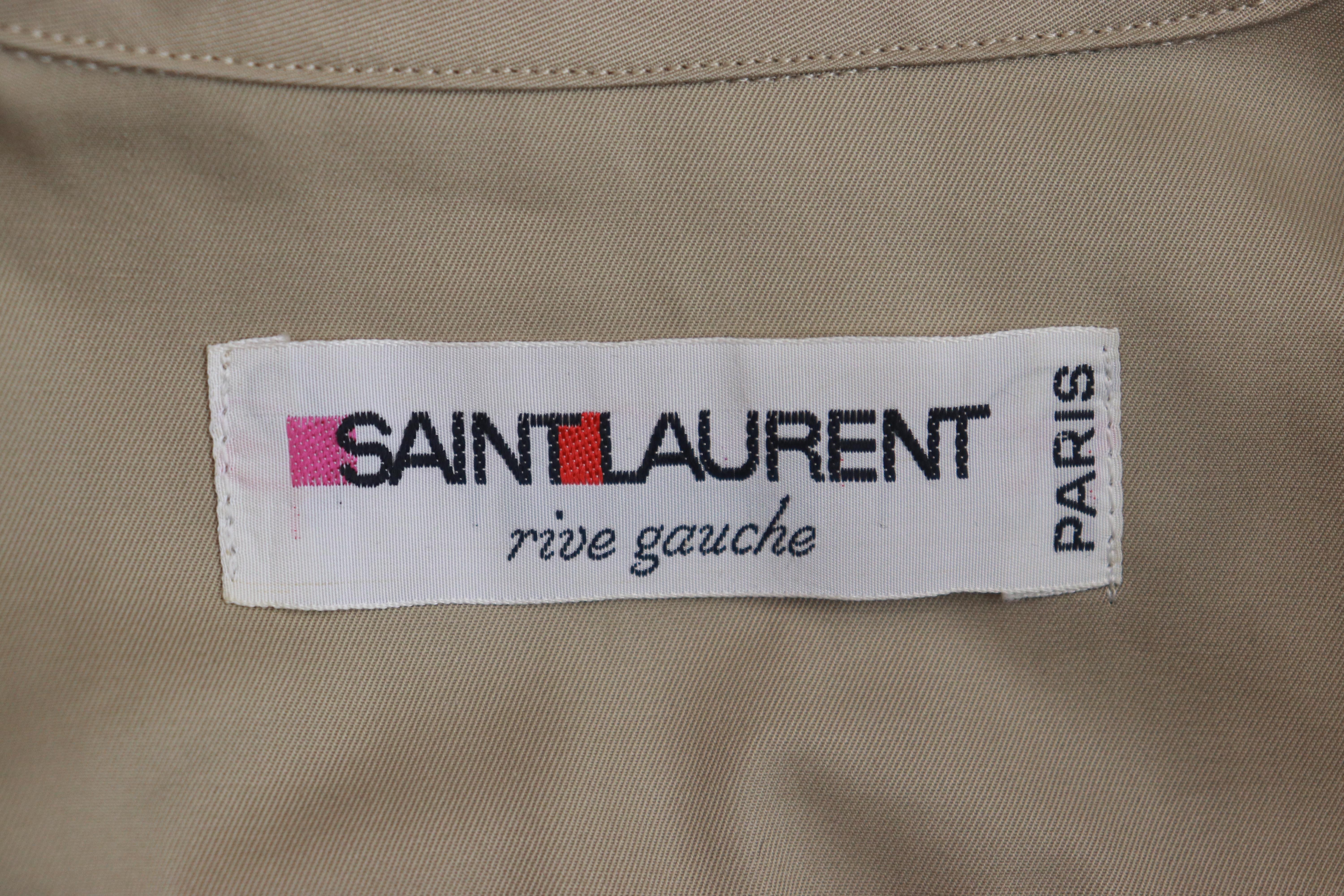YVES SAINT LAURENT 1968 Minivestido safari con cordones de algodón caqui Marrón en venta