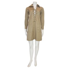 YVES SAINT LAURENT 1968 Khaki Cotton Lace-Up Safari Mini Dress