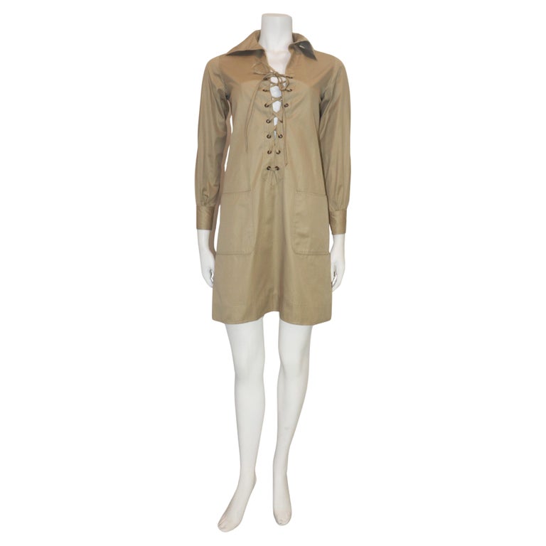 YVES SAINT LAURENT 1968 Khaki Cotton Lace-Up Safari Mini Dress For Sale at  1stDibs
